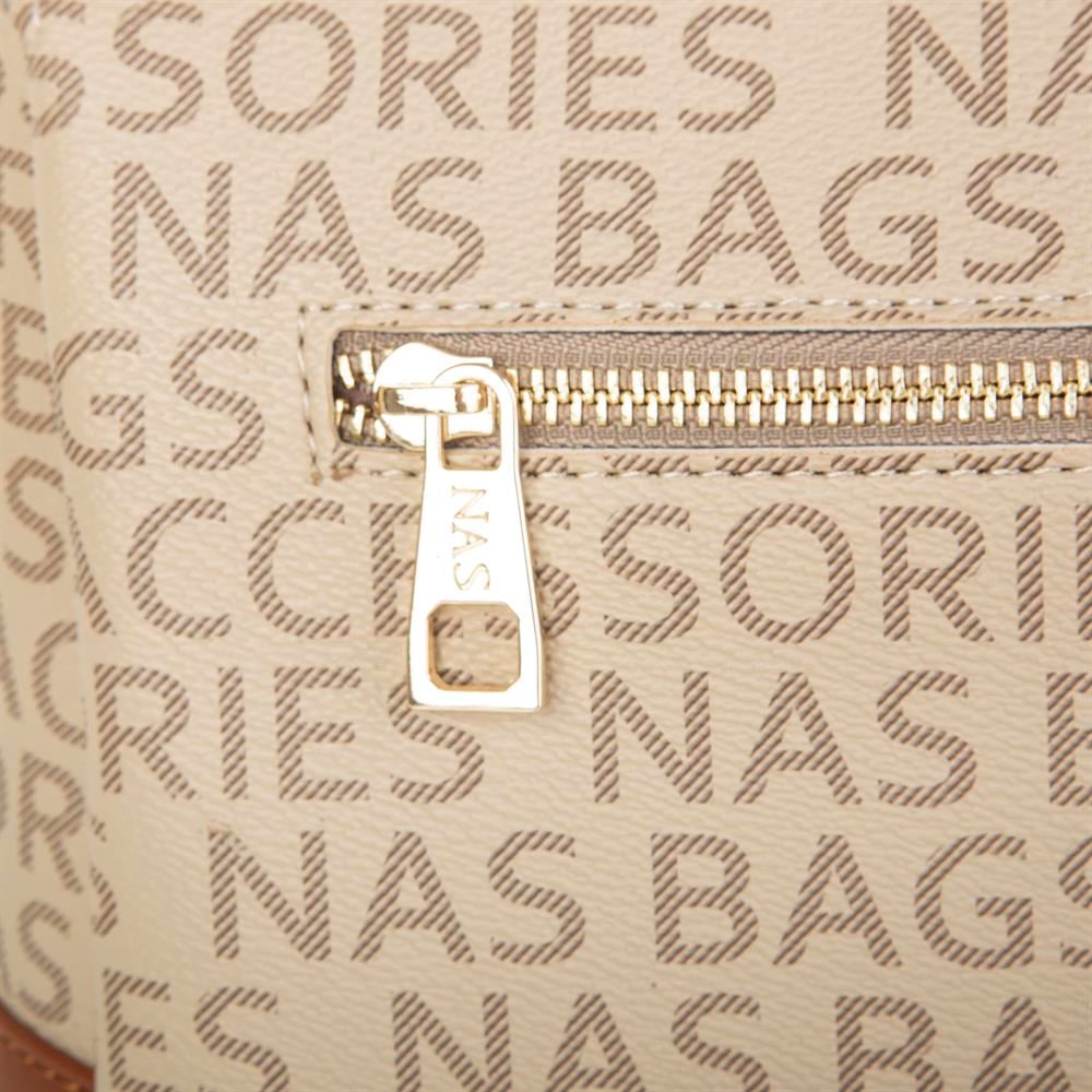 Nas Bag Kadin Omuz Çantası Vizon Taba Yazılı