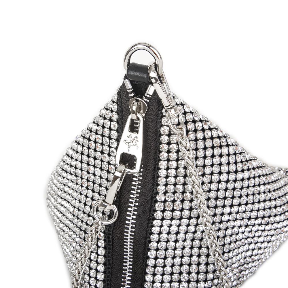Nas Bag Kadın Çapraz  Çanta White Diamond Gümüş Taşlı Şık Çift  Askılı Üçgen Çanta
