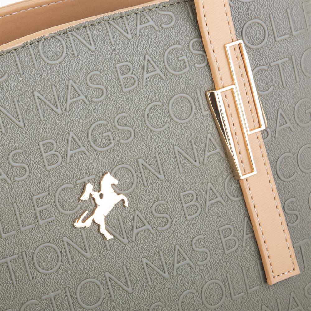 Nas Bag Kadın Omuz Çantası Yeşil Camel Gofraj