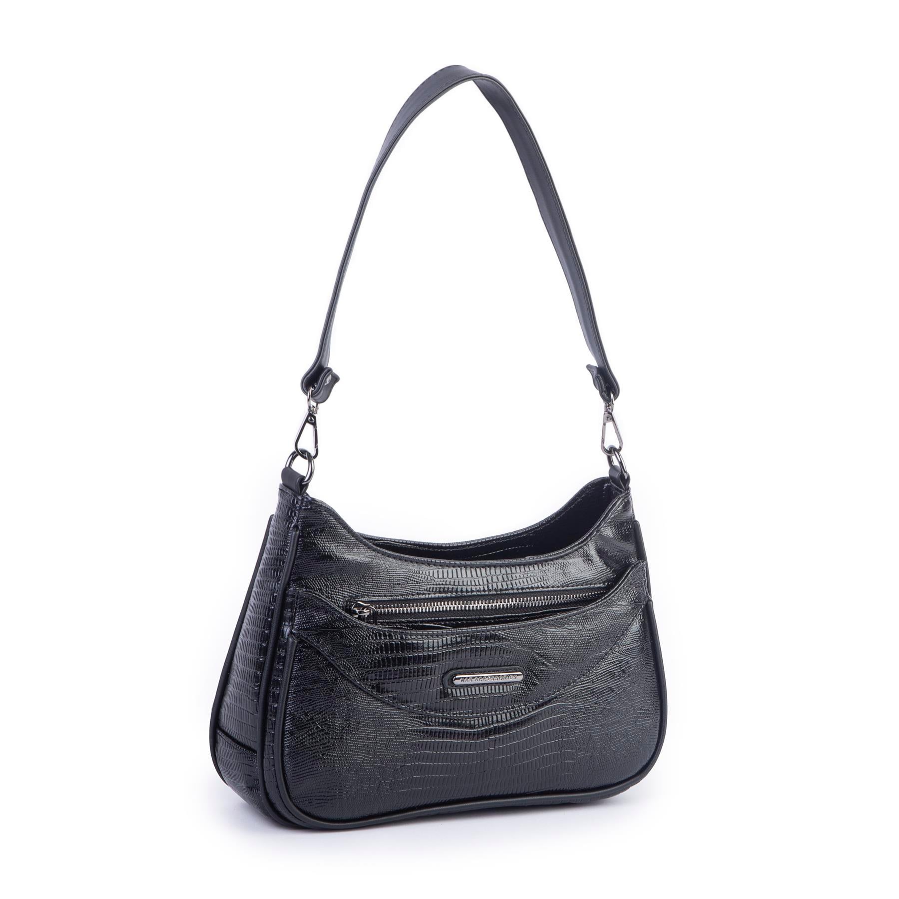 Nas Bag Kadın Omuz ve Çapraz Baget Çanta Siyah Lazer ( 28x17  cm)