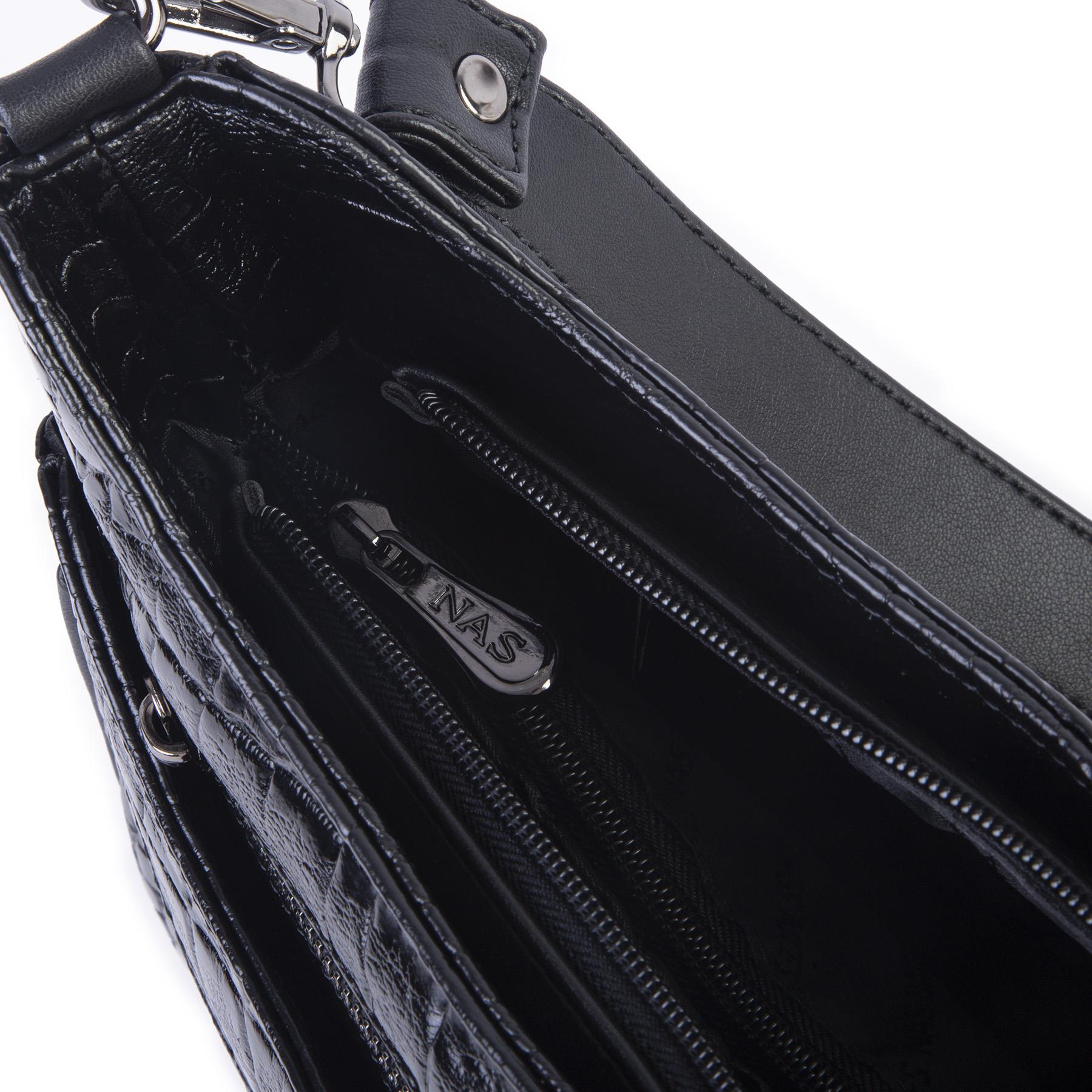Nas Bag Kadın Omuz ve Çapraz Baget Çanta Siyah Kroko ( 28x17  cm)