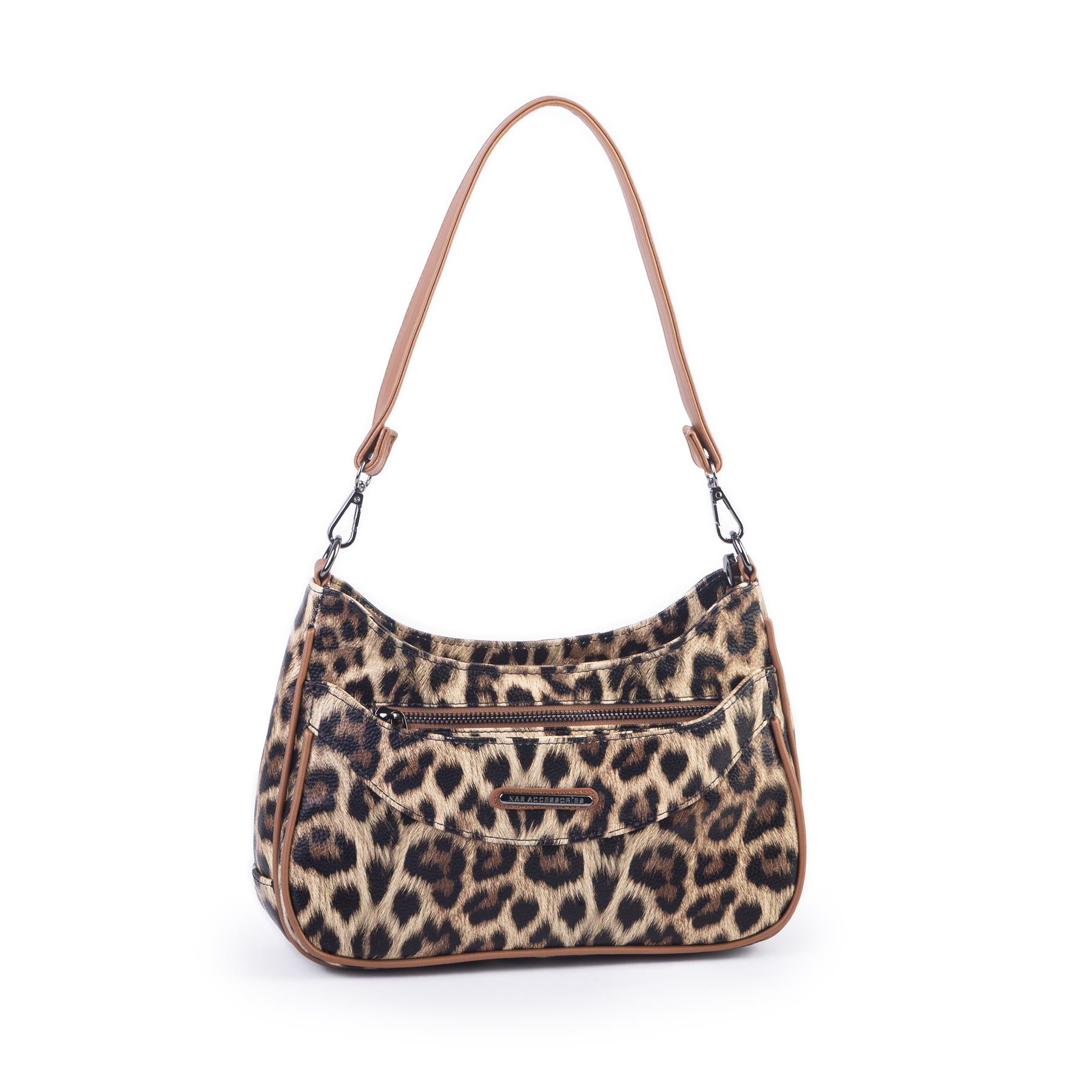 Nas Bag Kadın Omuz ve Çapraz Baget Çanta Taba Leopar ( 28x17  cm)