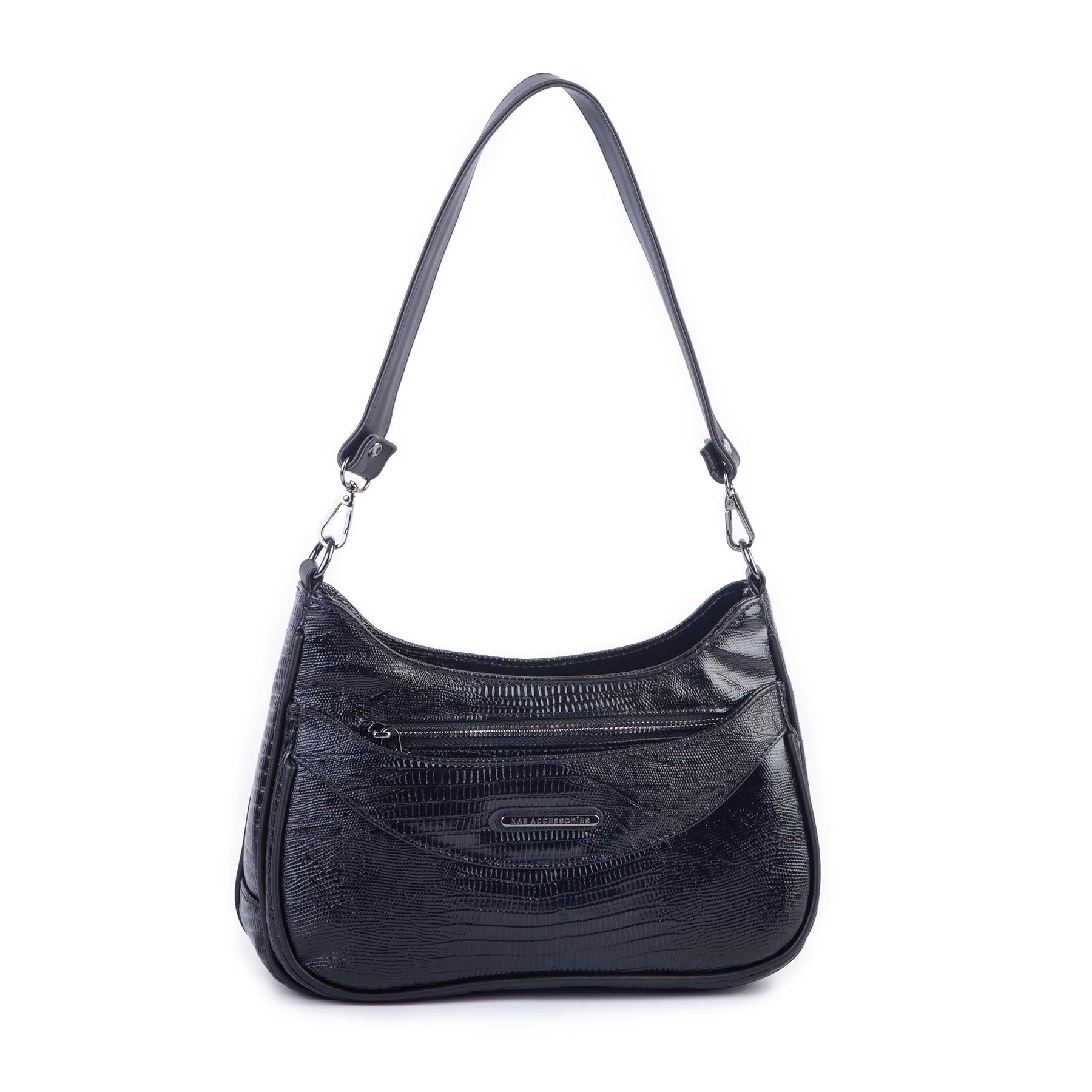 Nas Bag Kadın Omuz ve Çapraz Baget Çanta Siyah Lazer ( 28x17  cm)