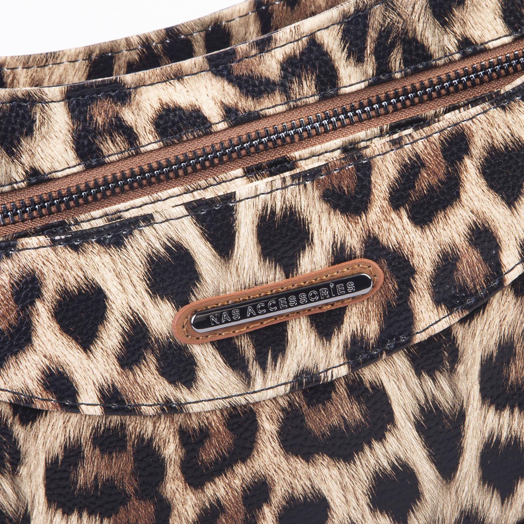 Nas Bag Kadın Omuz ve Çapraz Baget Çanta Taba Leopar ( 28x17  cm)