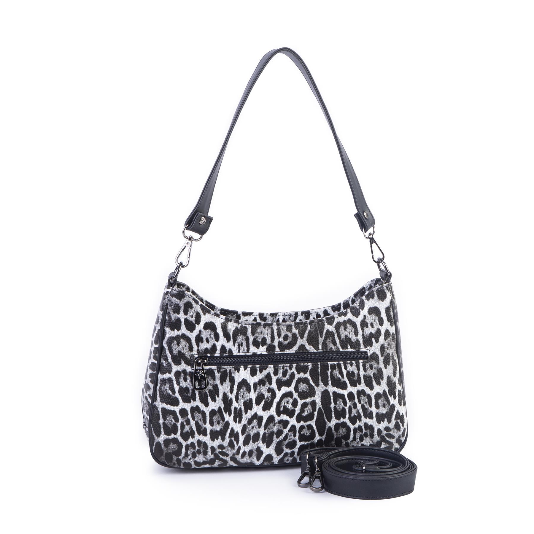 Nas Bag Kadın Omuz ve Çapraz Baget Çanta Siyah Leopar ( 28x17  cm)