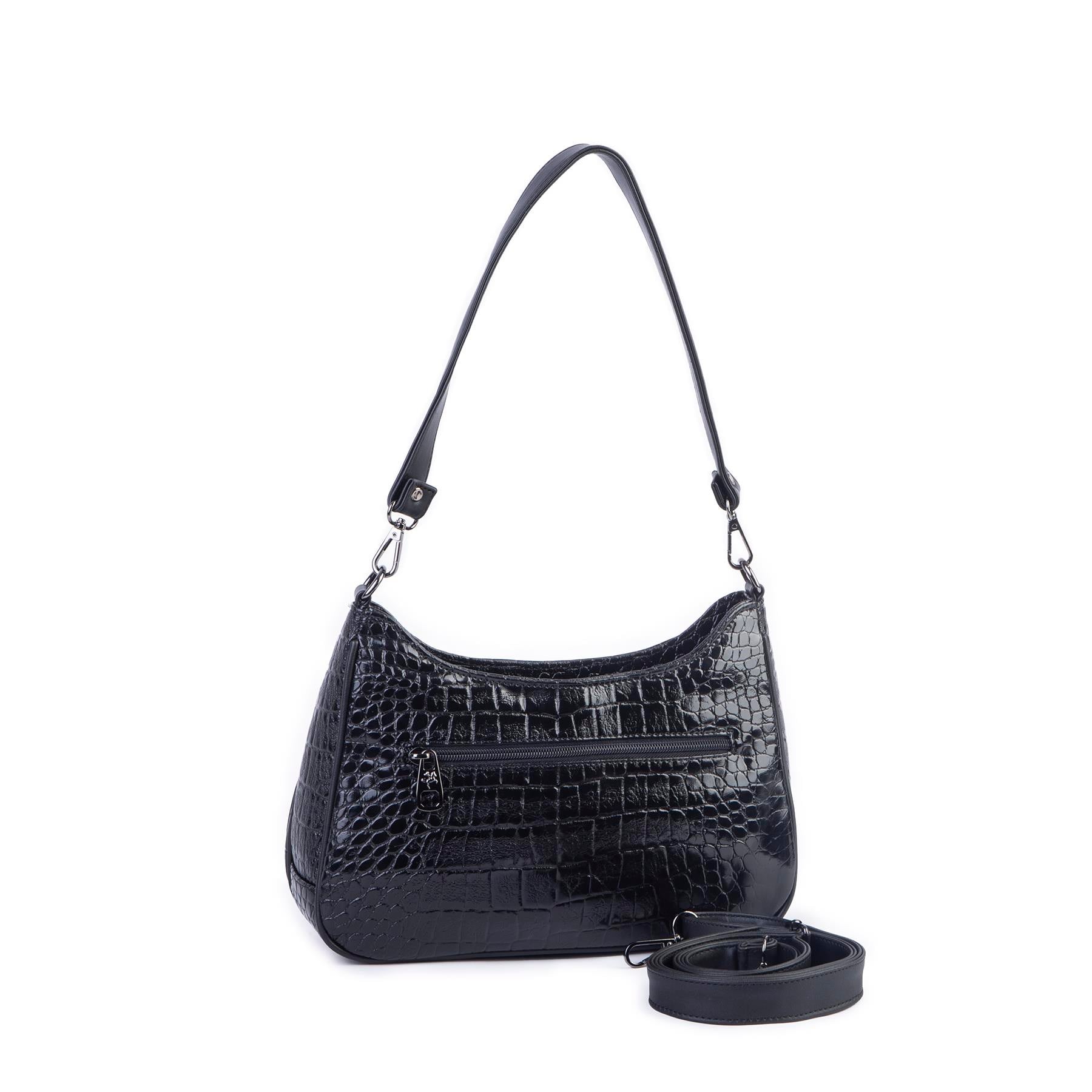 Nas Bag Kadın Omuz ve Çapraz Baget Çanta Siyah Kroko ( 28x17  cm)