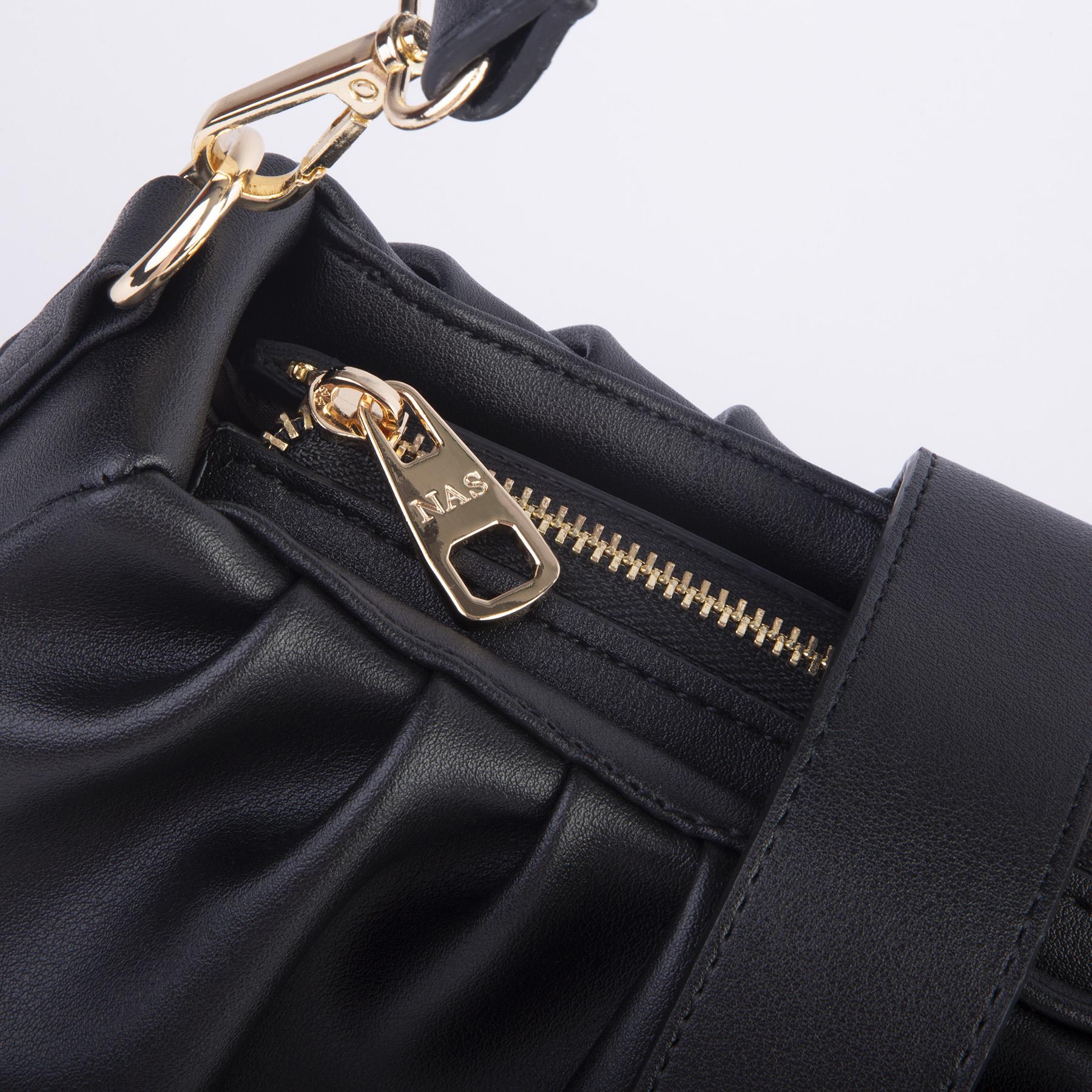 Nas Bag Kadın Omuz ve Çapraz Çanta Çift Askılı Siyah  Dona (24x18cm)