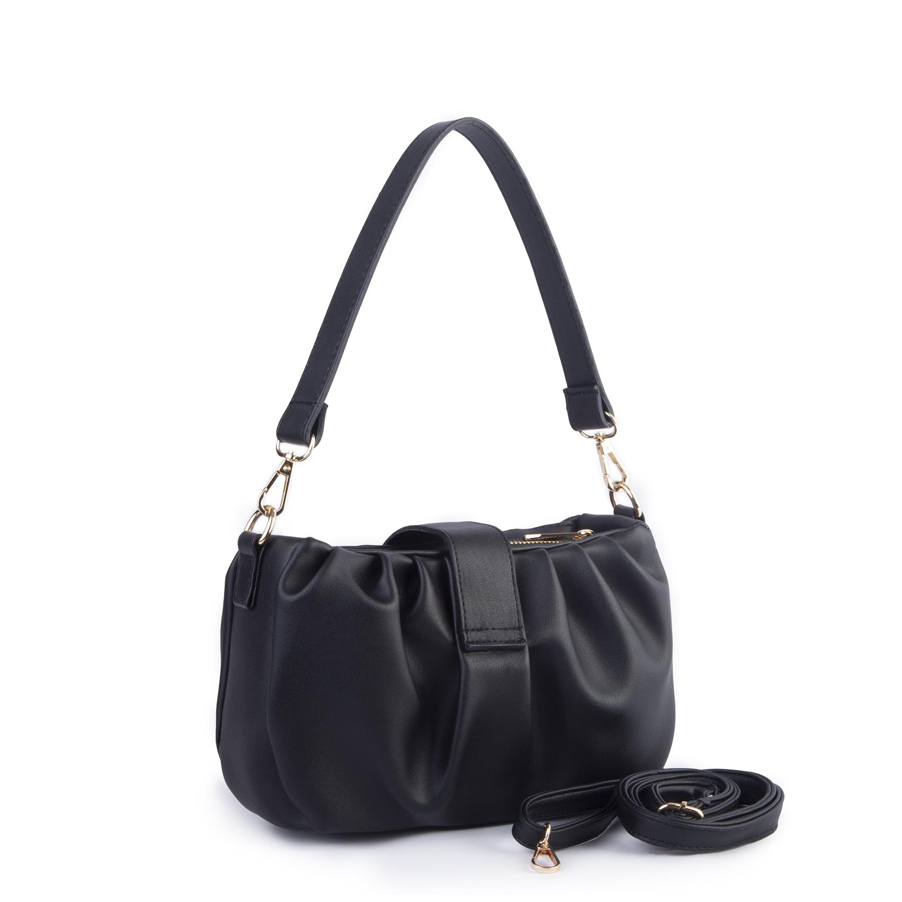 Nas Bag Kadın Omuz ve Çapraz Çanta Çift Askılı Siyah  Dona (24x18cm)