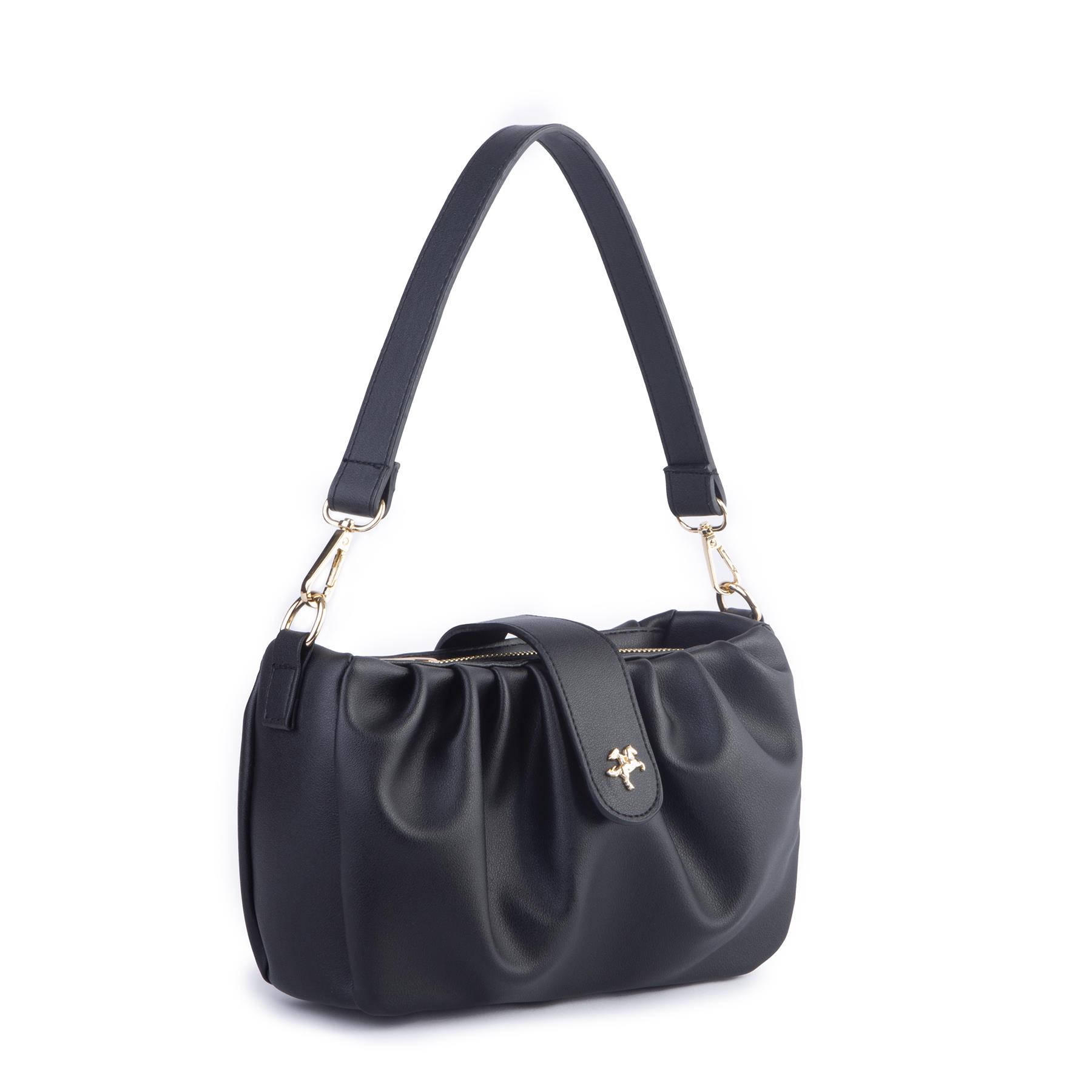 Nas Bag Kadın Omuz ve Çapraz Çanta Çift Askılı Siyah  Dona (24x18cm)