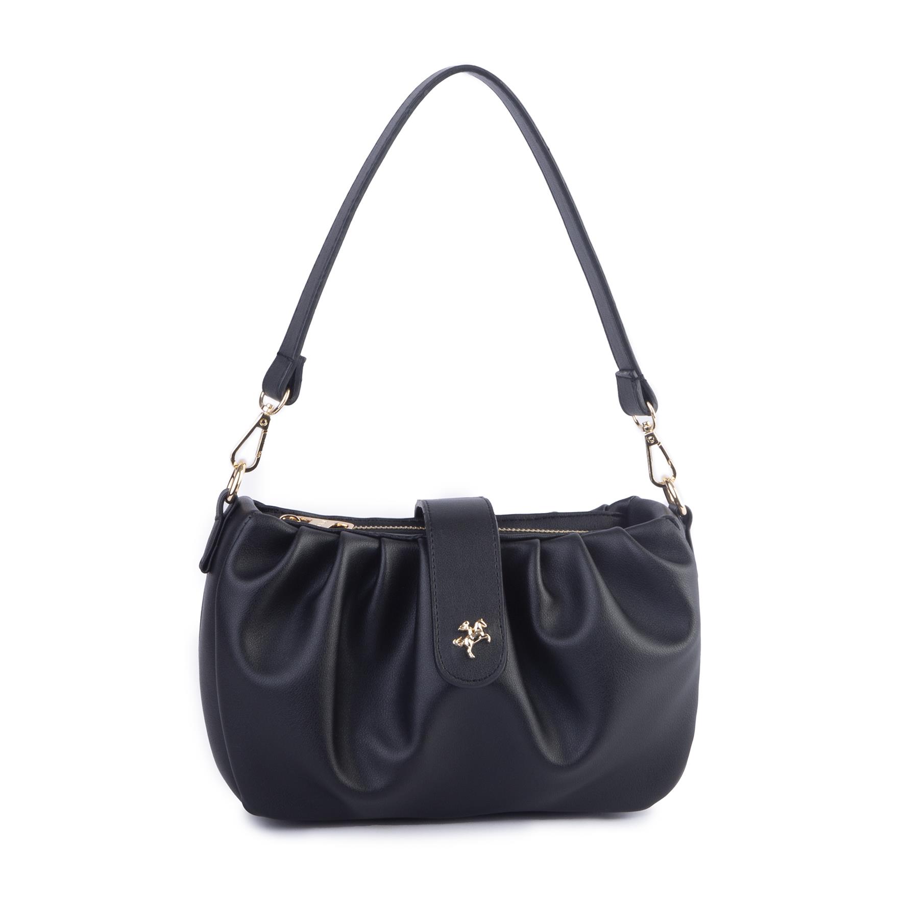 Nas Bag Kadın Omuz ve Çapraz Çanta Çift Askılı Siyah  Dona (24x18cm)