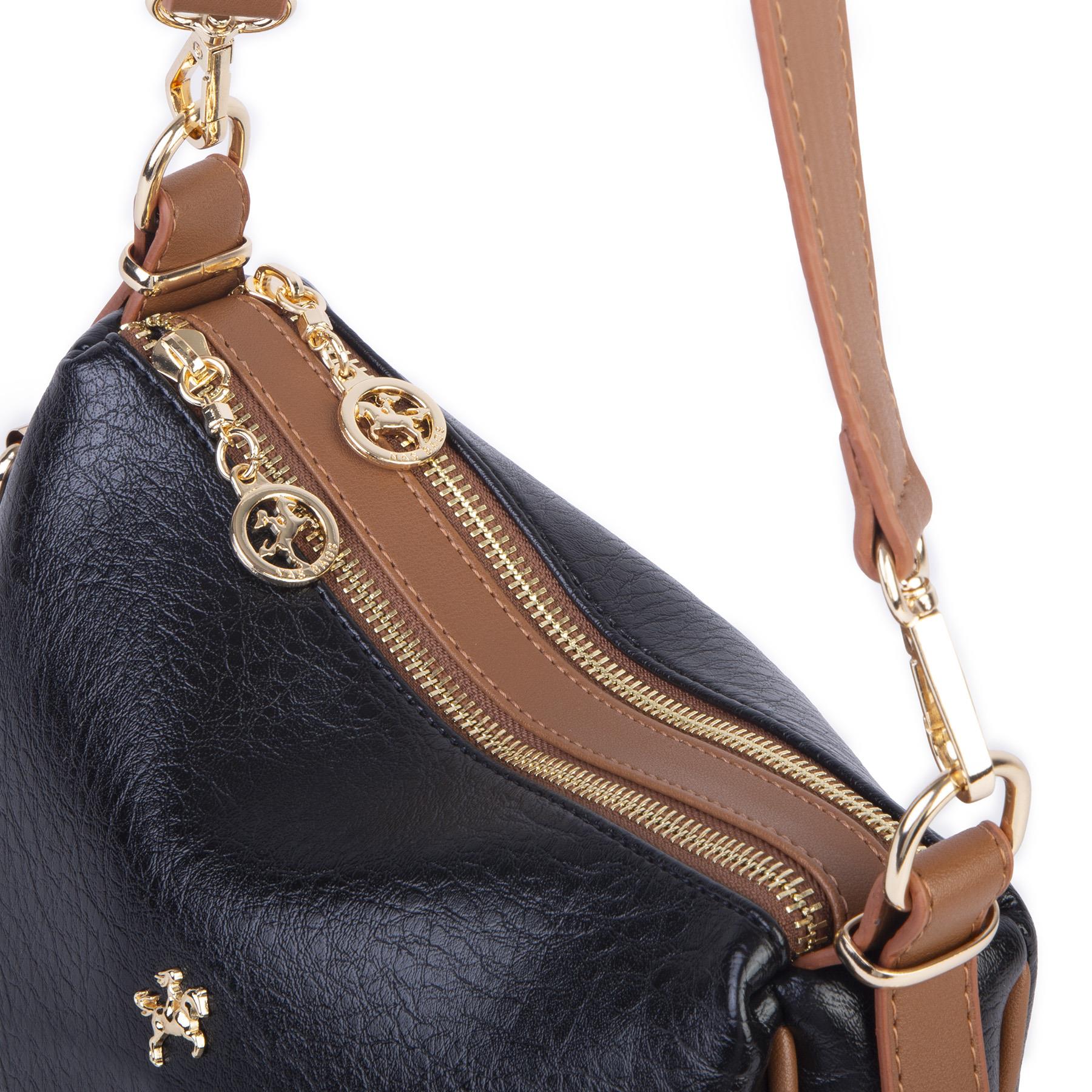 Nas Bag Kadın Omuz ve Çapraz Çanta Çok Gözlü Şık Tasarım (28x18 cm) Siyah Taba Victoria