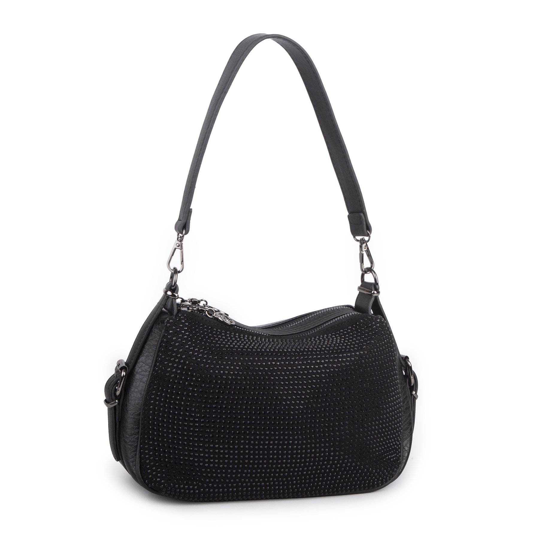Nas Bag Kadın Omuz ve Çapraz Çanta Çok Gözlü Şık Tasarım (28x18 cm) Siyah  Taşlı