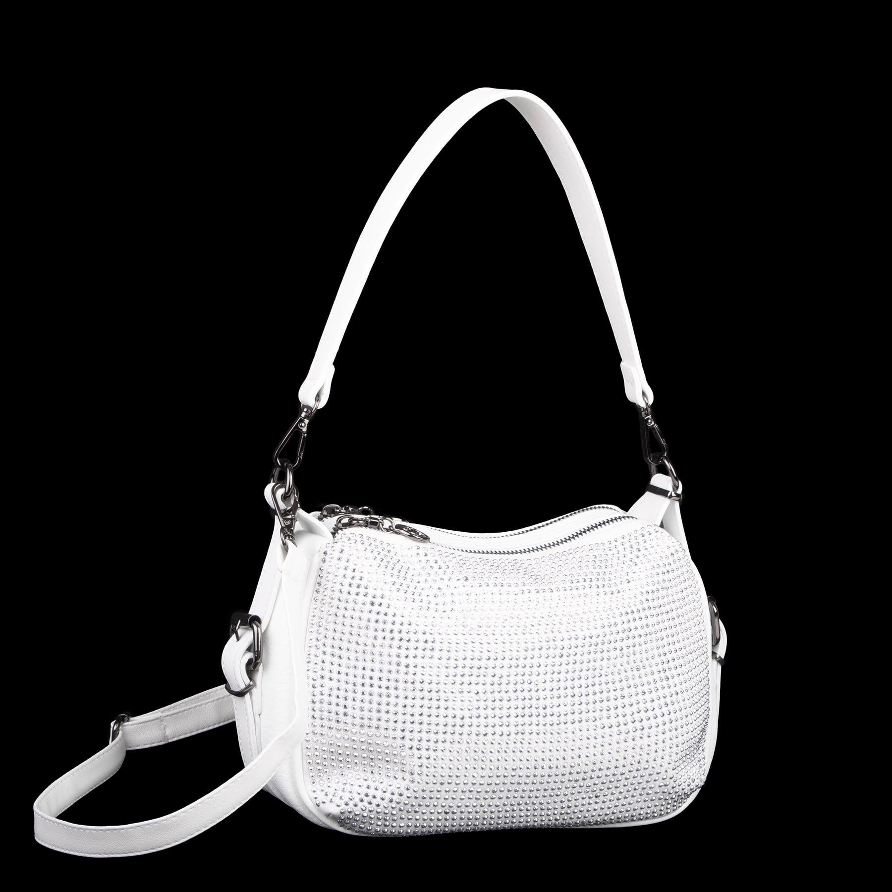 Nas Bag Kadın Omuz ve Çapraz Çanta Çok Gözlü Şık Tasarım (28x18 cm) Beyaz Taşlı
