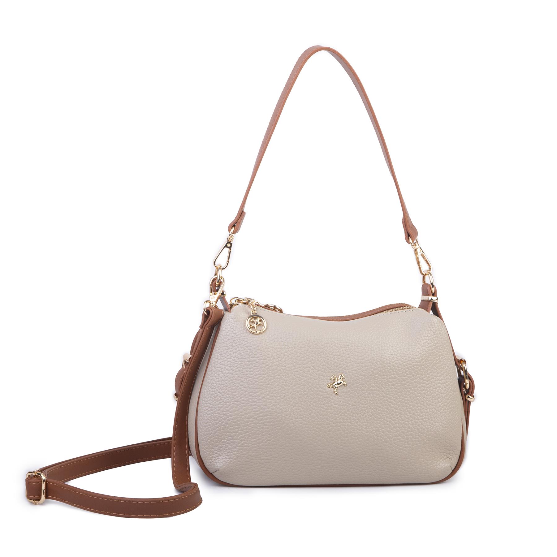 Nas Bag Kadın Omuz ve Çapraz Çanta Çok Gözlü Şık Tasarım (28x18 cm) Kum Taba  Lopez