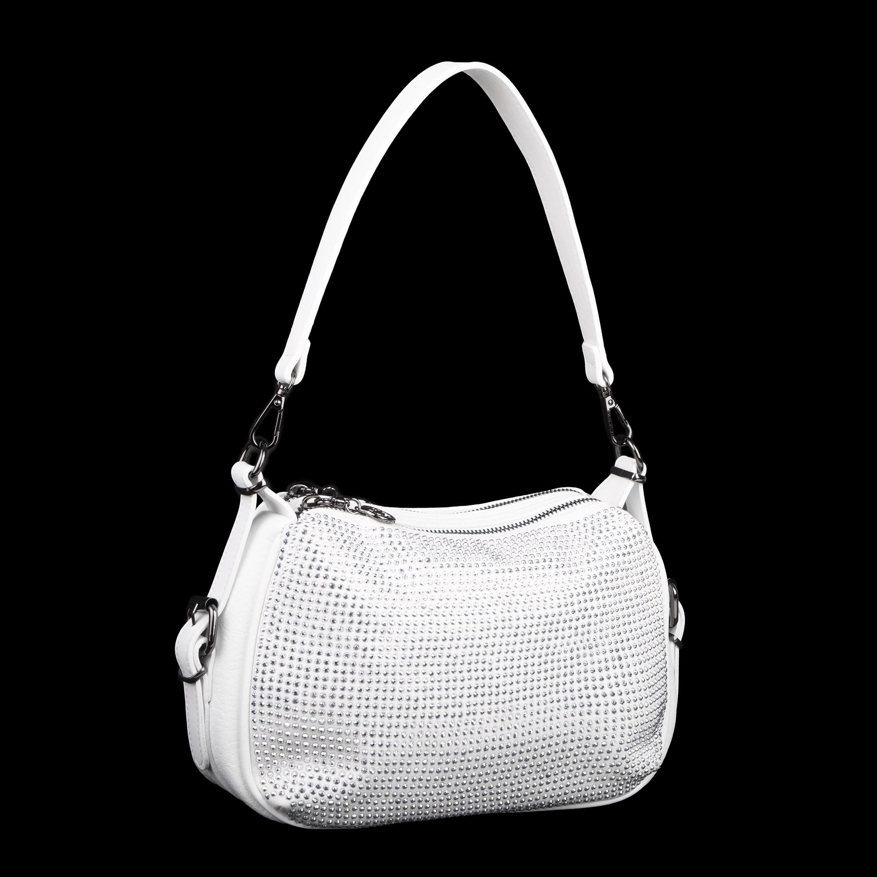 Nas Bag Kadın Omuz ve Çapraz Çanta Çok Gözlü Şık Tasarım (28x18 cm) Beyaz Taşlı