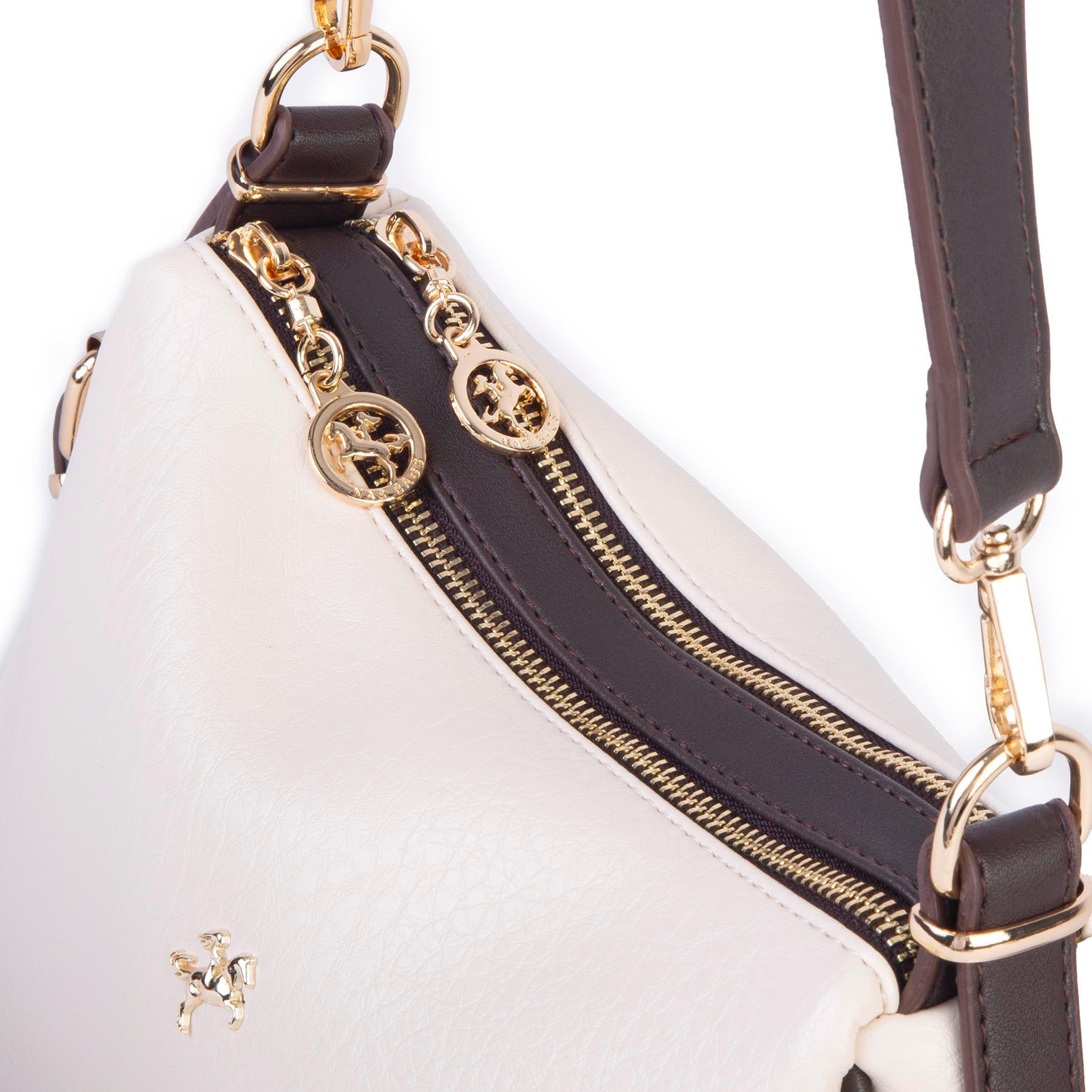 Nas Bag Kadın Omuz ve Çapraz Çanta Çok Gözlü Şık Tasarım (28x18 cm) Krem Kahve Victoria