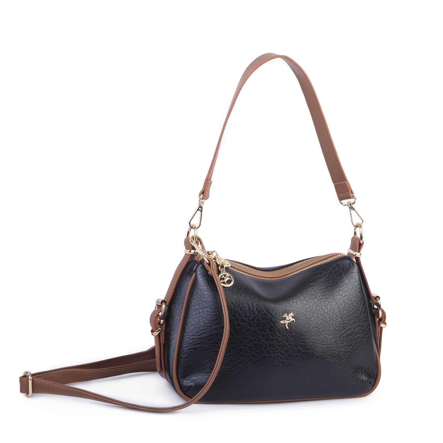Nas Bag Kadın Omuz ve Çapraz Çanta Çok Gözlü Şık Tasarım (28x18 cm) Siyah Taba Victoria