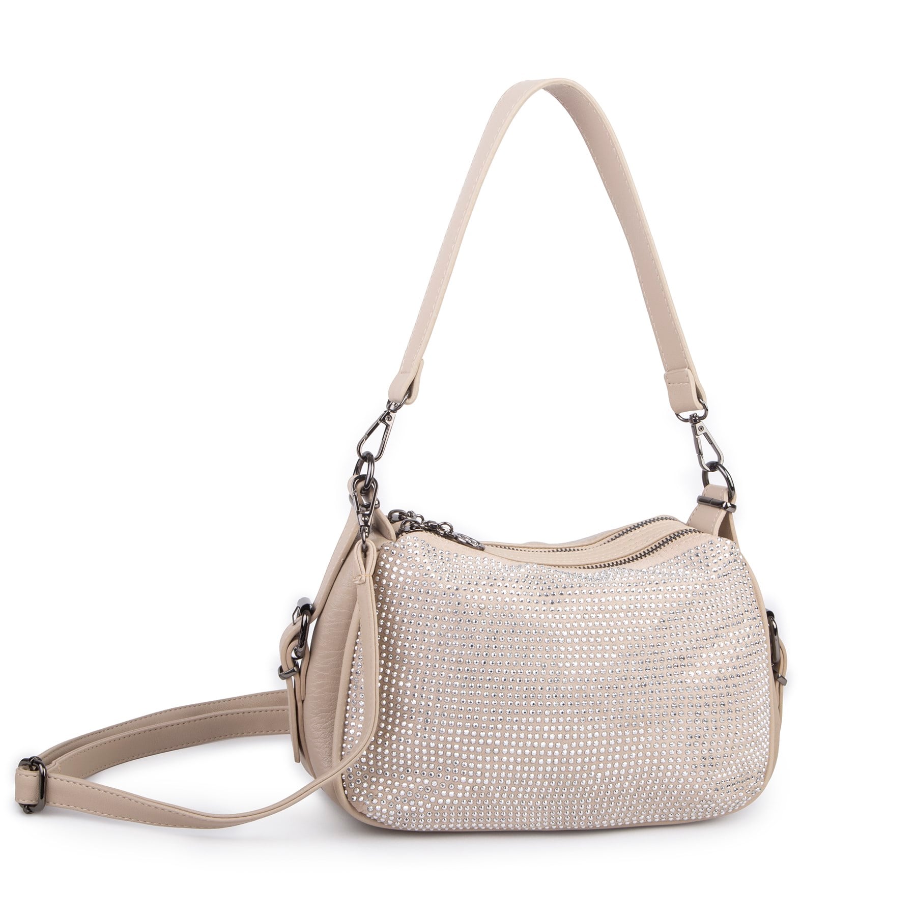 Nas Bag Kadın Omuz ve Çapraz Çanta Çok Gözlü Şık Tasarım (28x18 cm) Kum Taşlı
