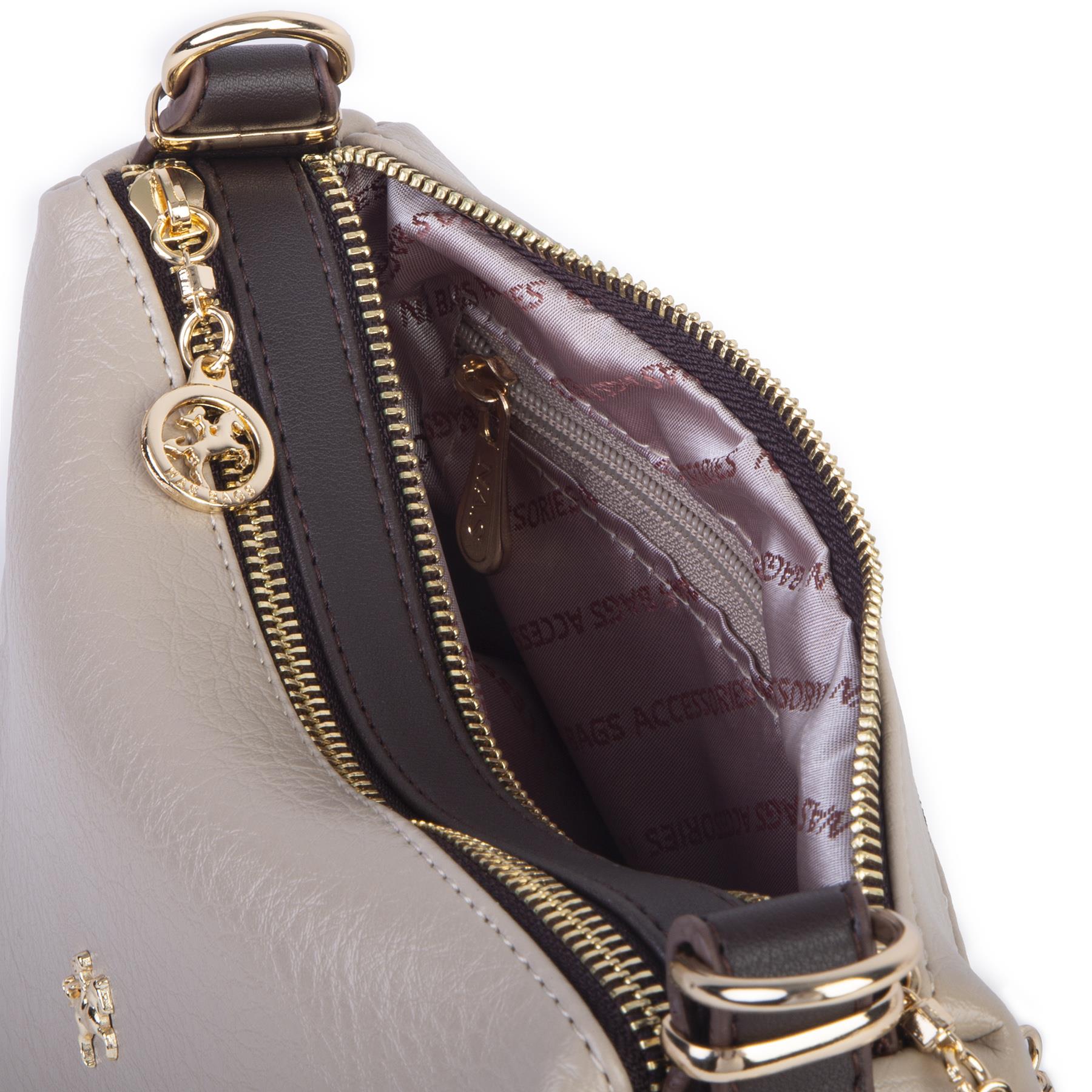 Nas Bag Kadın Omuz ve Çapraz Çanta Çok Gözlü Şık Tasarım (28x18 cm) Kum Kahve Victoria