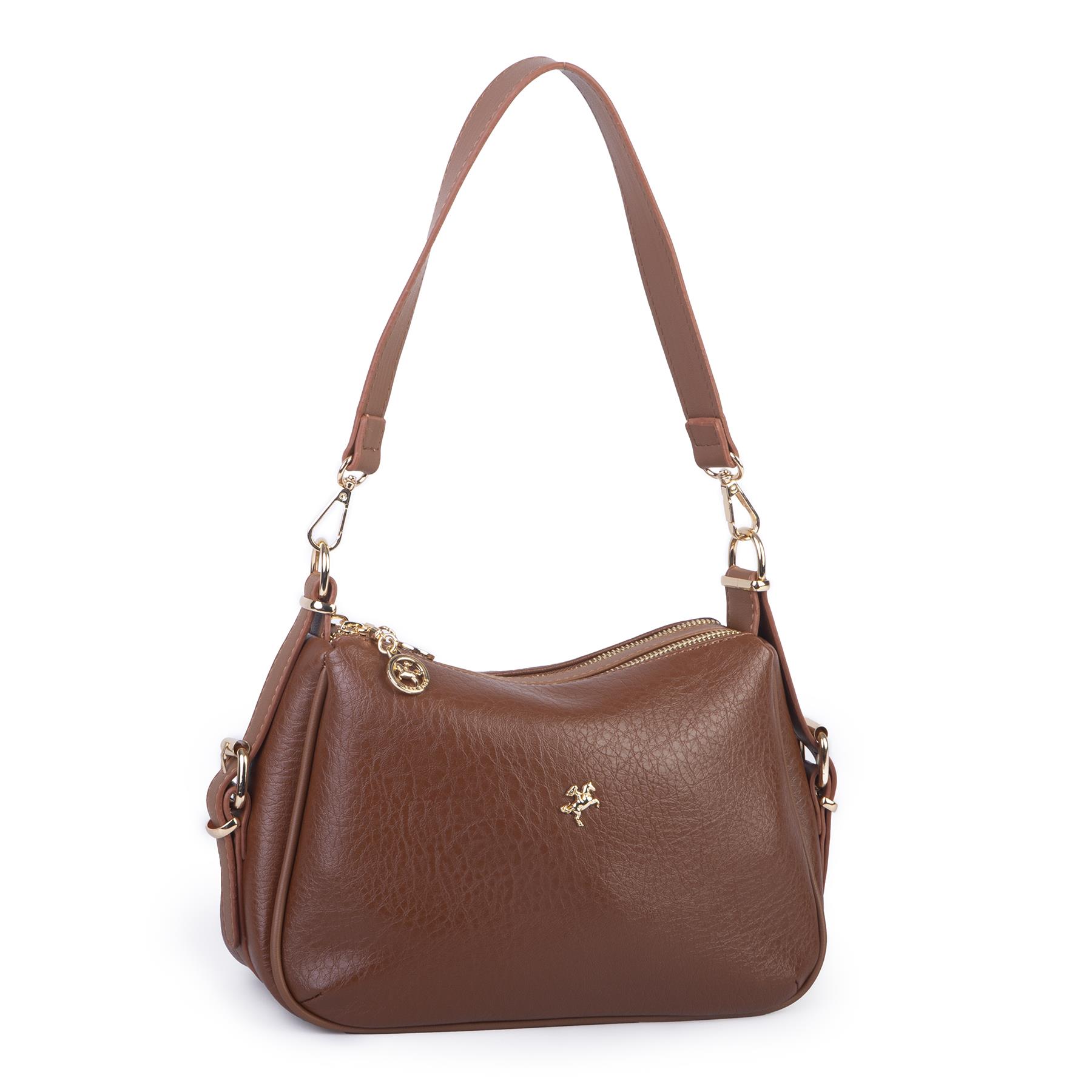 Nas Bag Kadın Omuz ve Çapraz Çanta Çok Gözlü Şık Tasarım (28x18 cm) Taba Victoria