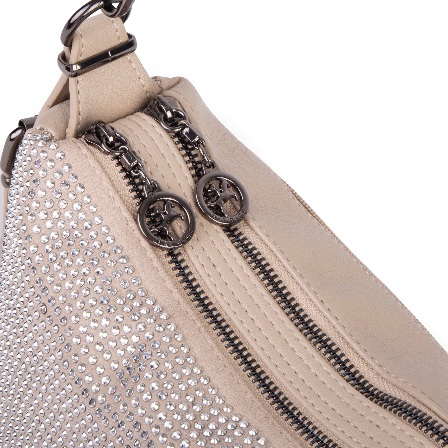 Nas Bag Kadın Omuz ve Çapraz Çanta Çok Gözlü Şık Tasarım (28x18 cm) Kum Taşlı