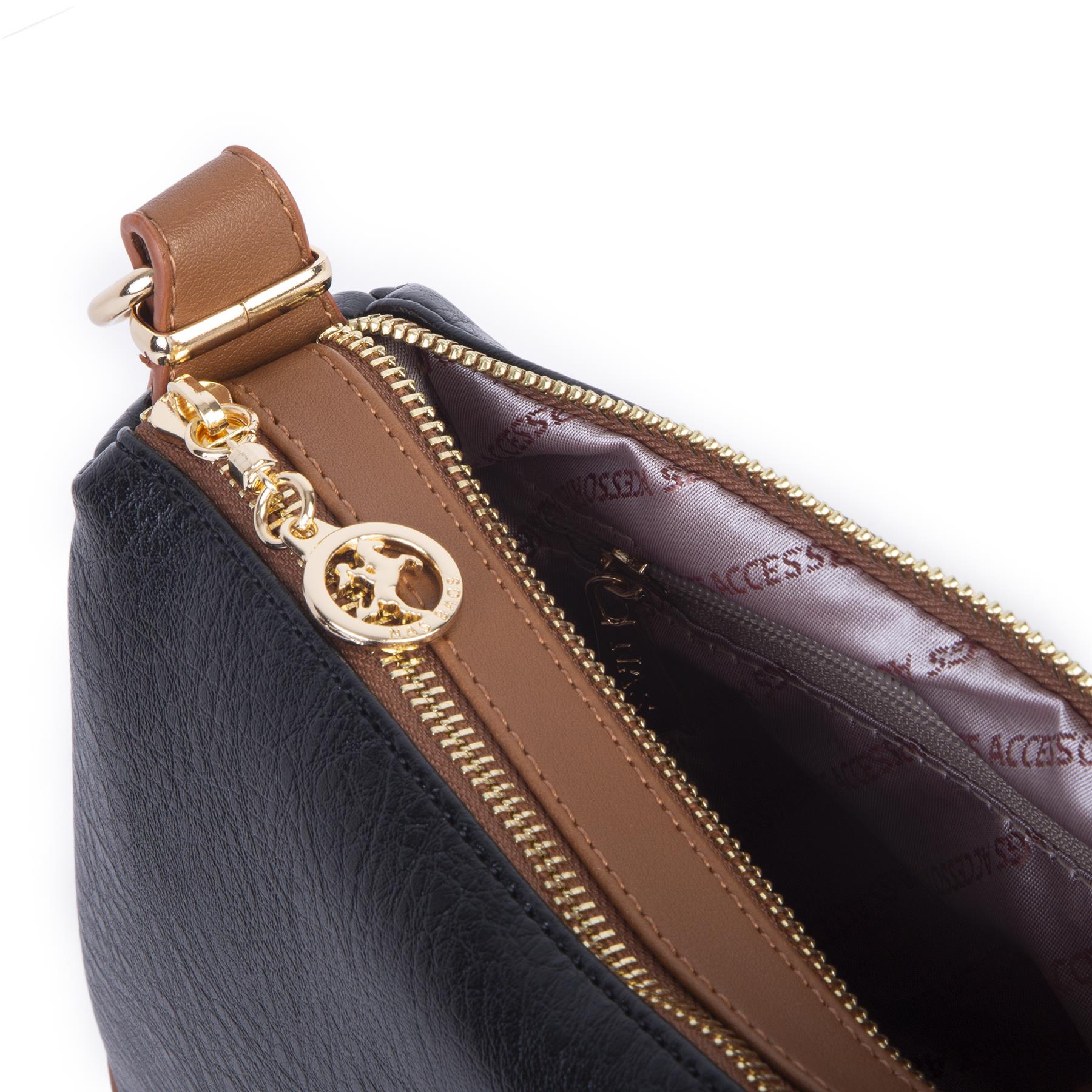 Nas Bag Kadın Omuz ve Çapraz Çanta Çok Gözlü Şık Tasarım (28x18 cm) Siyah Taba Victoria