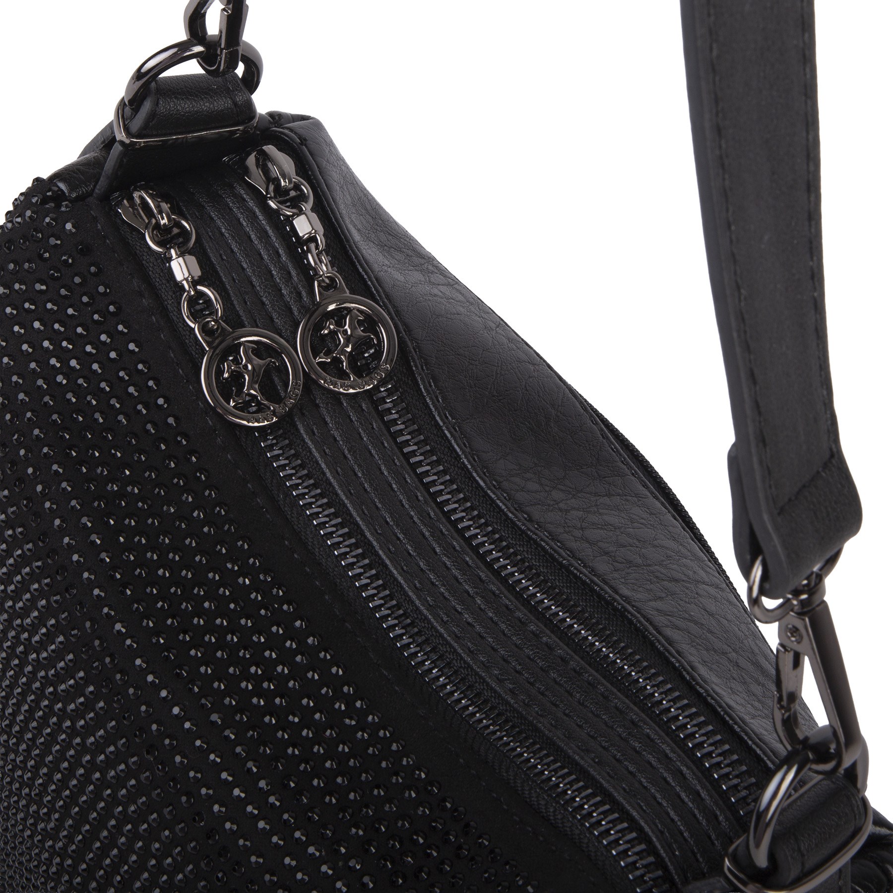 Nas Bag Kadın Omuz ve Çapraz Çanta Çok Gözlü Şık Tasarım (28x18 cm) Siyah  Taşlı