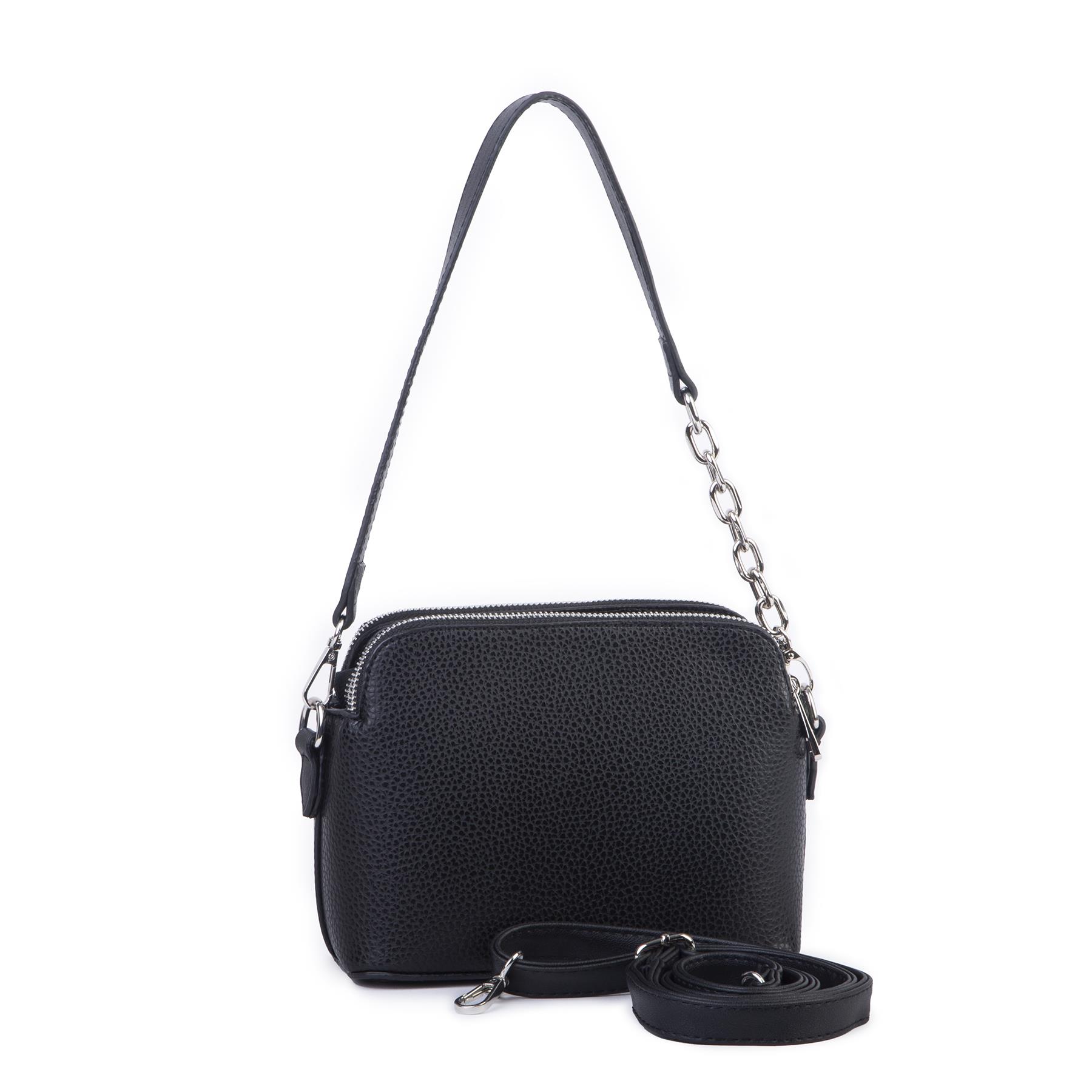 Nas Bag Kadın Omuz ve Çapraz Zincirli ve Uzun Çift Askılı (20x15 cm) Siyah Lopez