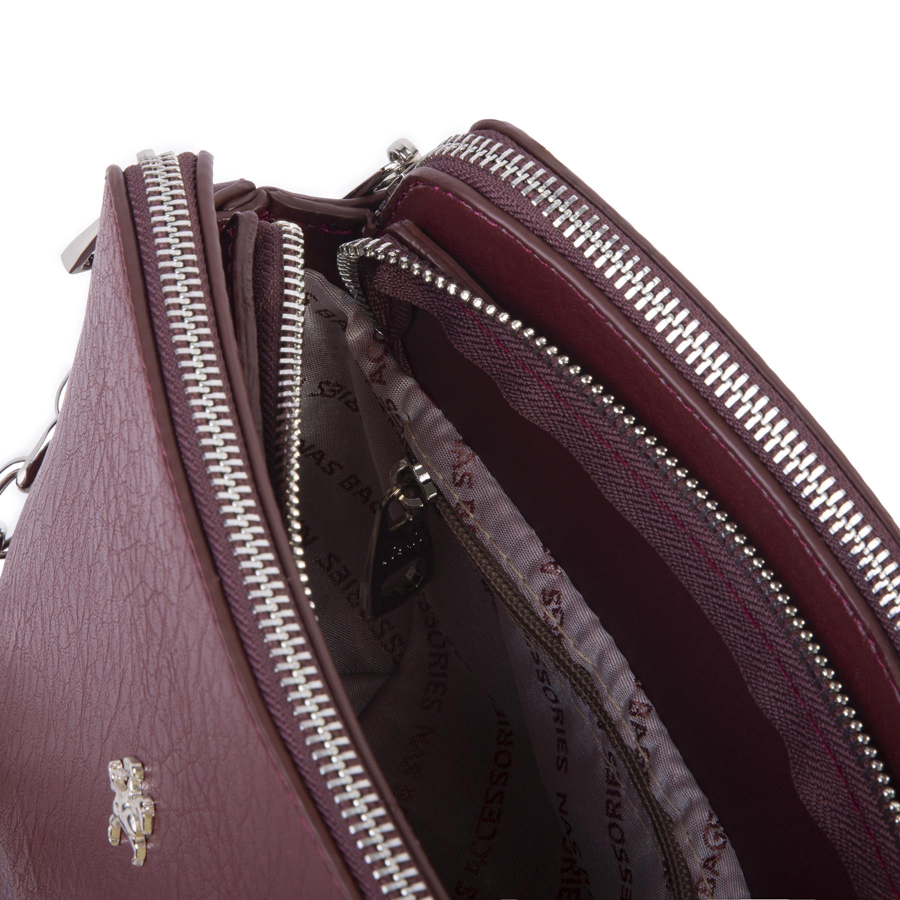 Nas Bag Kadın Omuz ve Çapraz Zincirli ve Uzun Çift Askılı (20x15 cm) Bordo Victoria