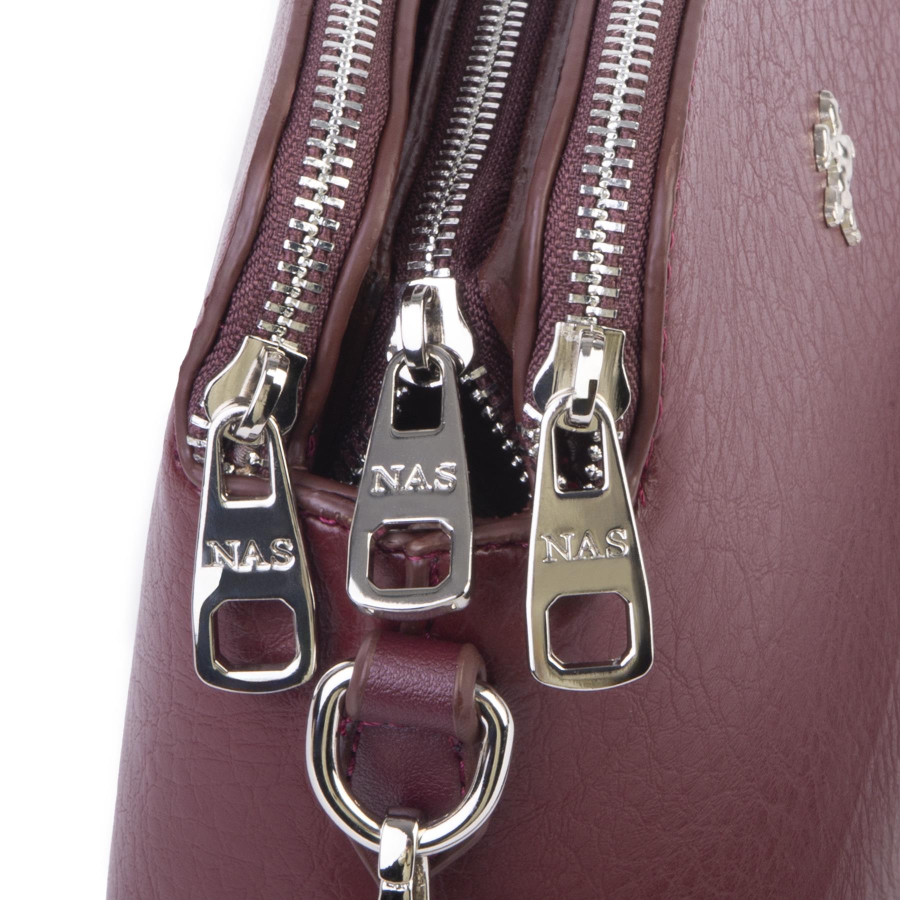 Nas Bag Kadın Omuz ve Çapraz Zincirli ve Uzun Çift Askılı (20x15 cm) Bordo Victoria