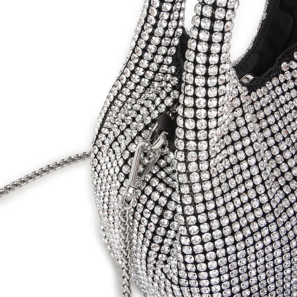 Nas Bag Kadın Çapraz  ve El Çantası Siyah Silver Diamond Gümüş Taşlı Şık  Askılı Çanta