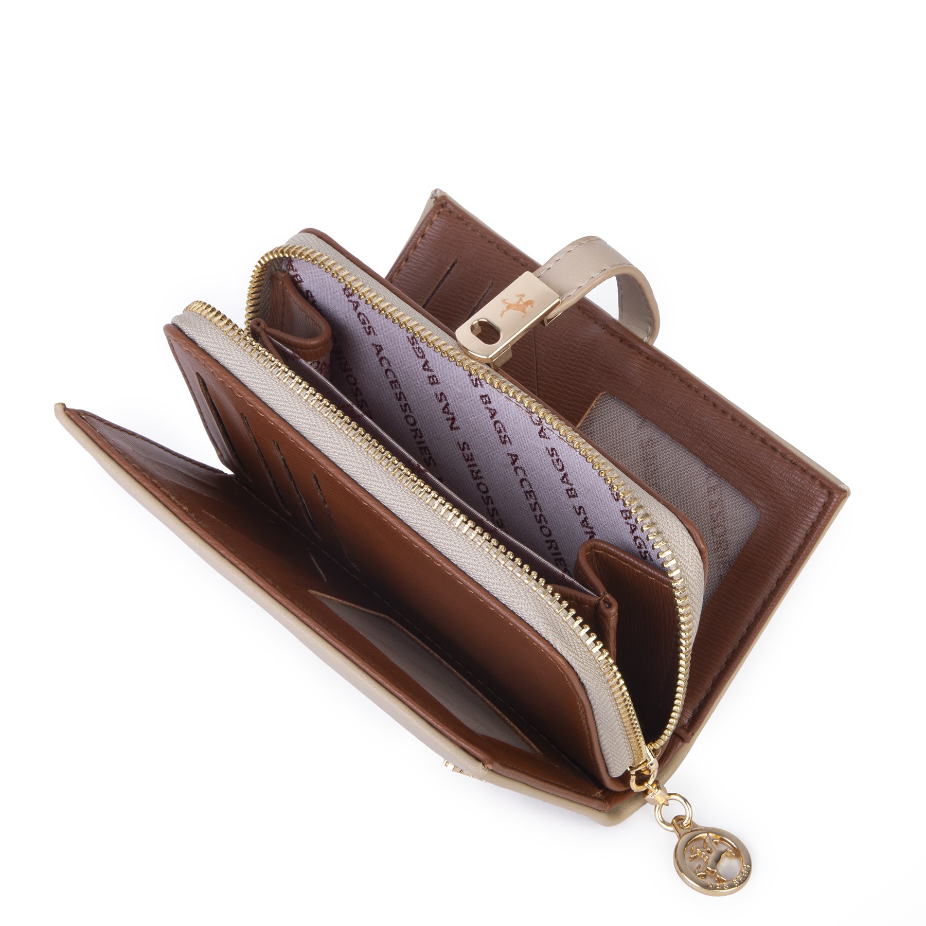 Nas Bag Kadın Orta Boy Kartlık Kağıt Para ve Bozuk Para Tasarımına Sahip Kum Taba Dona [16x9 cm]