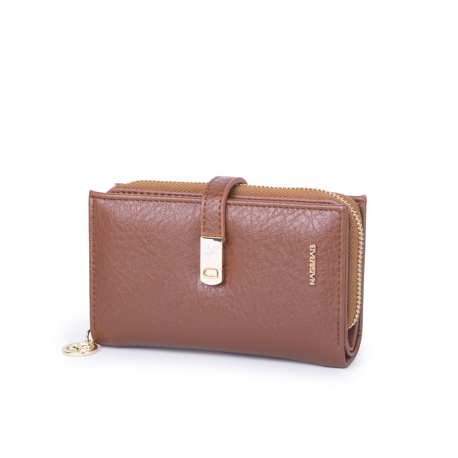 Nas Bag Kadın Orta Boy Kartlık Kağıt Para ve Bozuk Para Tasarımına Sahip Taba Victoria [16x9 cm]