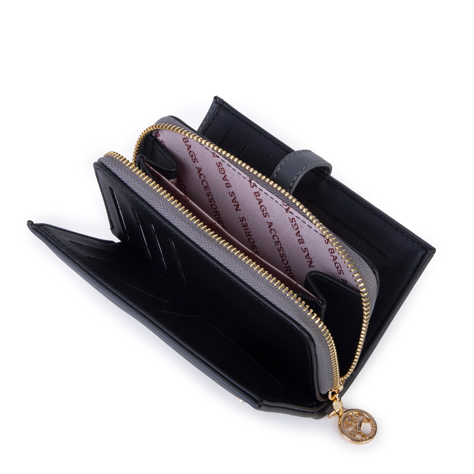 Nas Bag Kadın Orta Boy Kartlık Kağıt Para ve Bozuk Para Tasarımına Sahip Gri Siyah Dona [16x9 cm]
