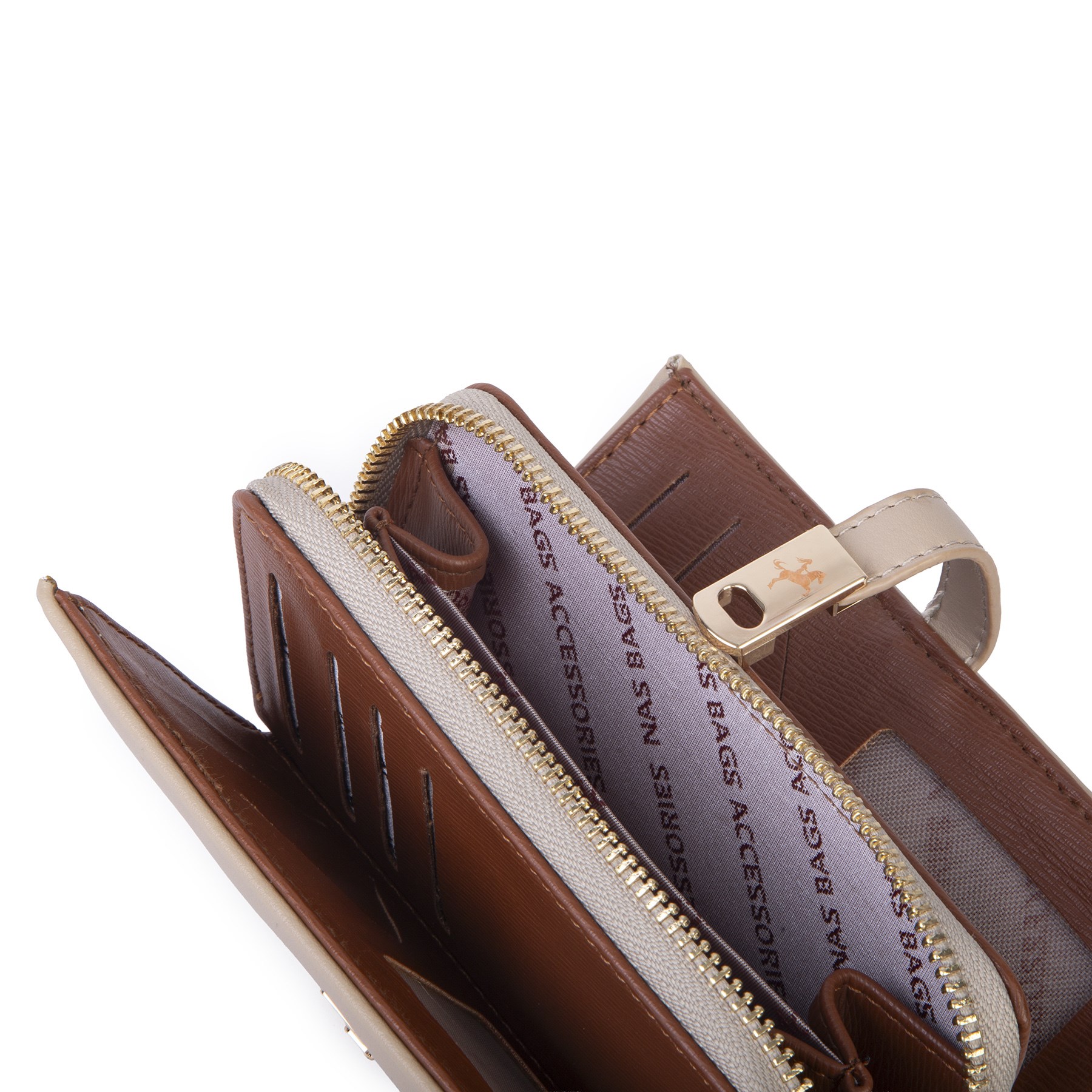 Nas Bag Kadın Orta Boy Kartlık Kağıt Para ve Bozuk Para Tasarımına Sahip Kum Taba Dona [16x9 cm]