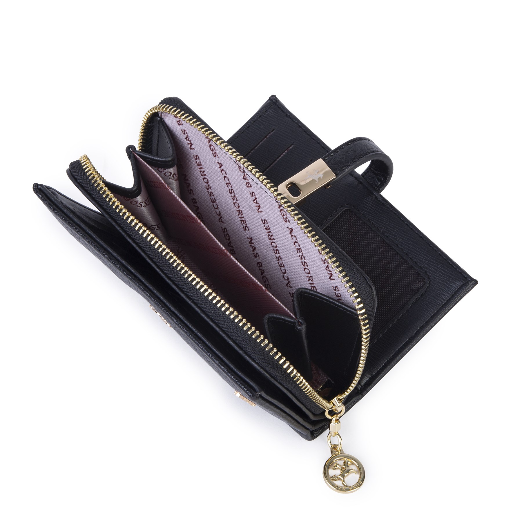 Nas Bag Kadın Orta Boy Kartlık Kağıt Para ve Bozuk Para Tasarımına Sahip Siyah Victoria [16x9 cm]