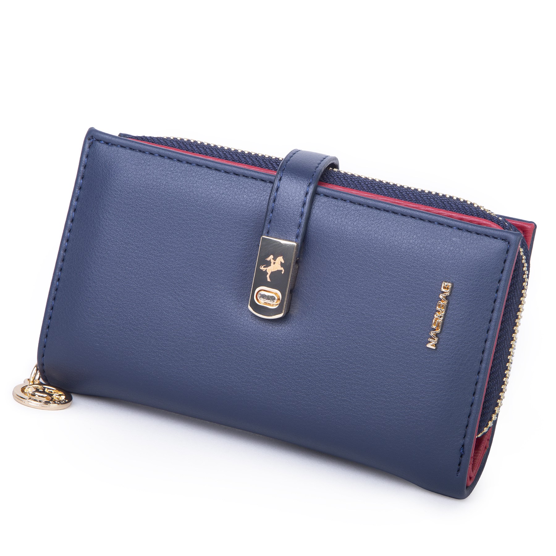 Nas Bag Kadın Orta Boy Kartlık Kağıt Para ve Bozuk Para Tasarımına Sahip Lacivert Kırmızı Dona [16x9 cm]