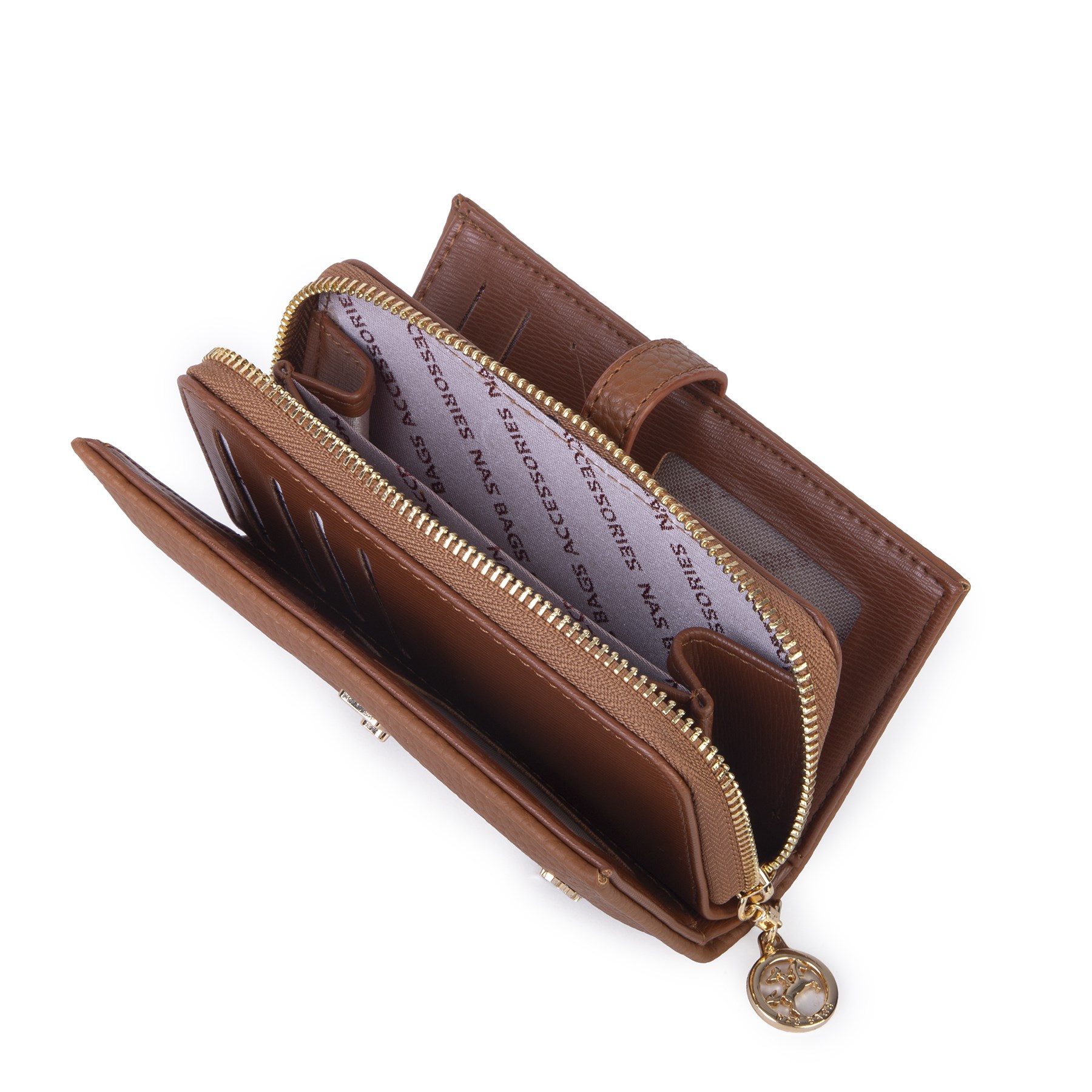 Nas Bag Kadın Orta Boy Kartlık Kağıt Para ve Bozuk Para Tasarımına Sahip Taba Lopez [16x9 cm]