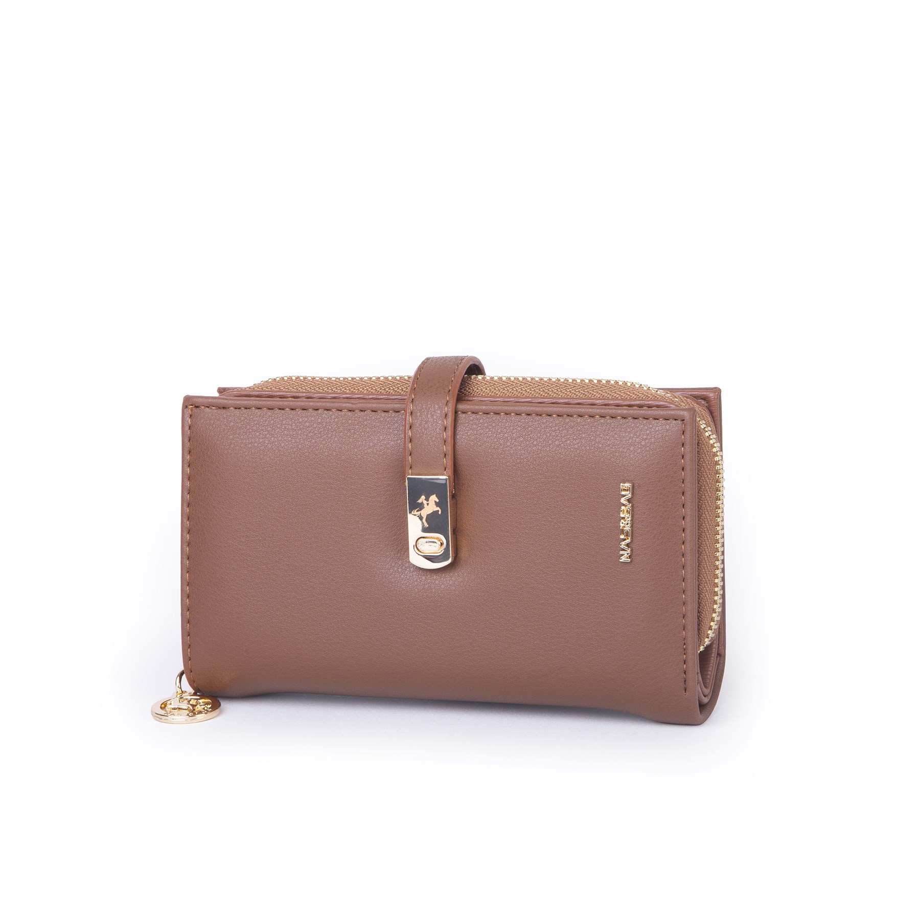 Nas Bag Kadın Orta Boy Kartlık Kağıt Para ve Bozuk Para Tasarımına Sahip Taba Dona [16x9 cm]