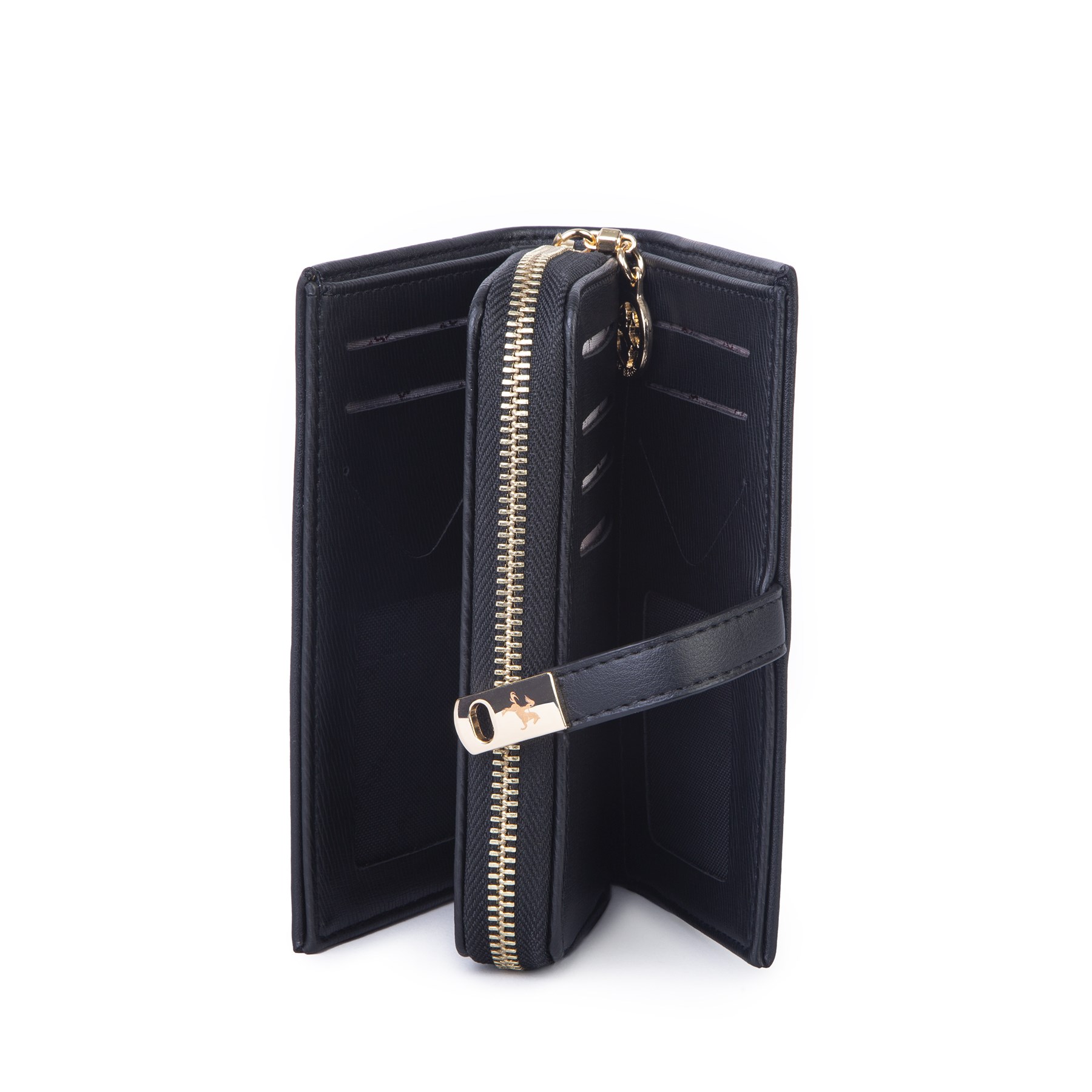 Nas Bag Kadın Orta Boy Kartlık Kağıt Para ve Bozuk Para Tasarımına Sahip Siyah Dona [16x9 cm]