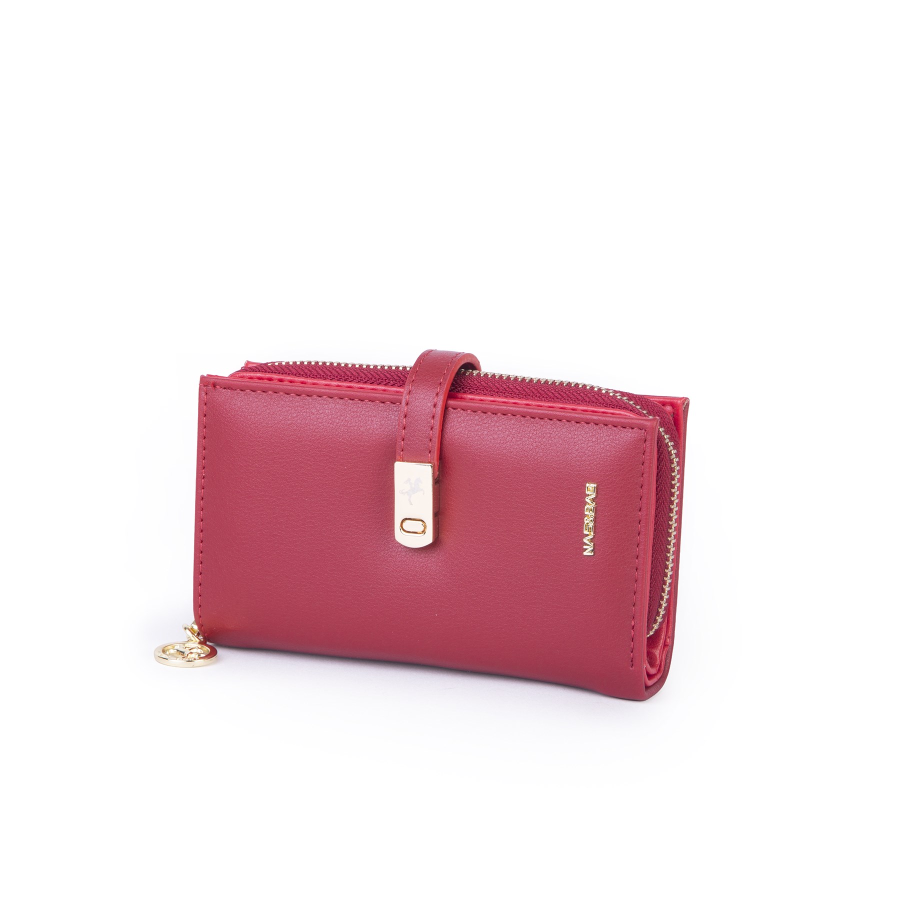 Nas Bag Kadın Orta Boy Kartlık Kağıt Para ve Bozuk Para Tasarımına Sahip Kırmızı Dona [16x9 cm]