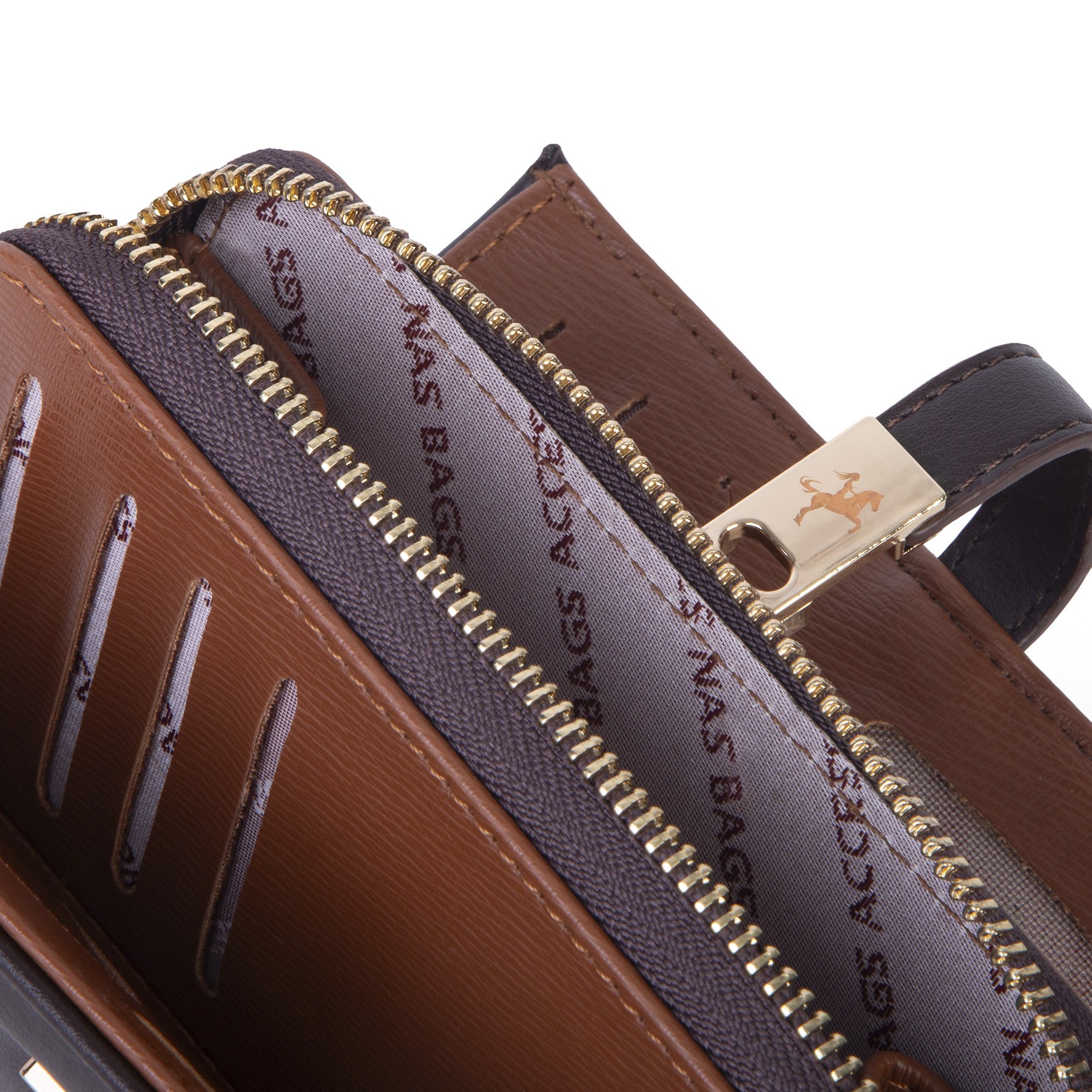 Nas Bag Kadın Orta Boy Kartlık Kağıt Para ve Bozuk Para Tasarımına Sahip Kahve Taba Dona [16x9 cm]