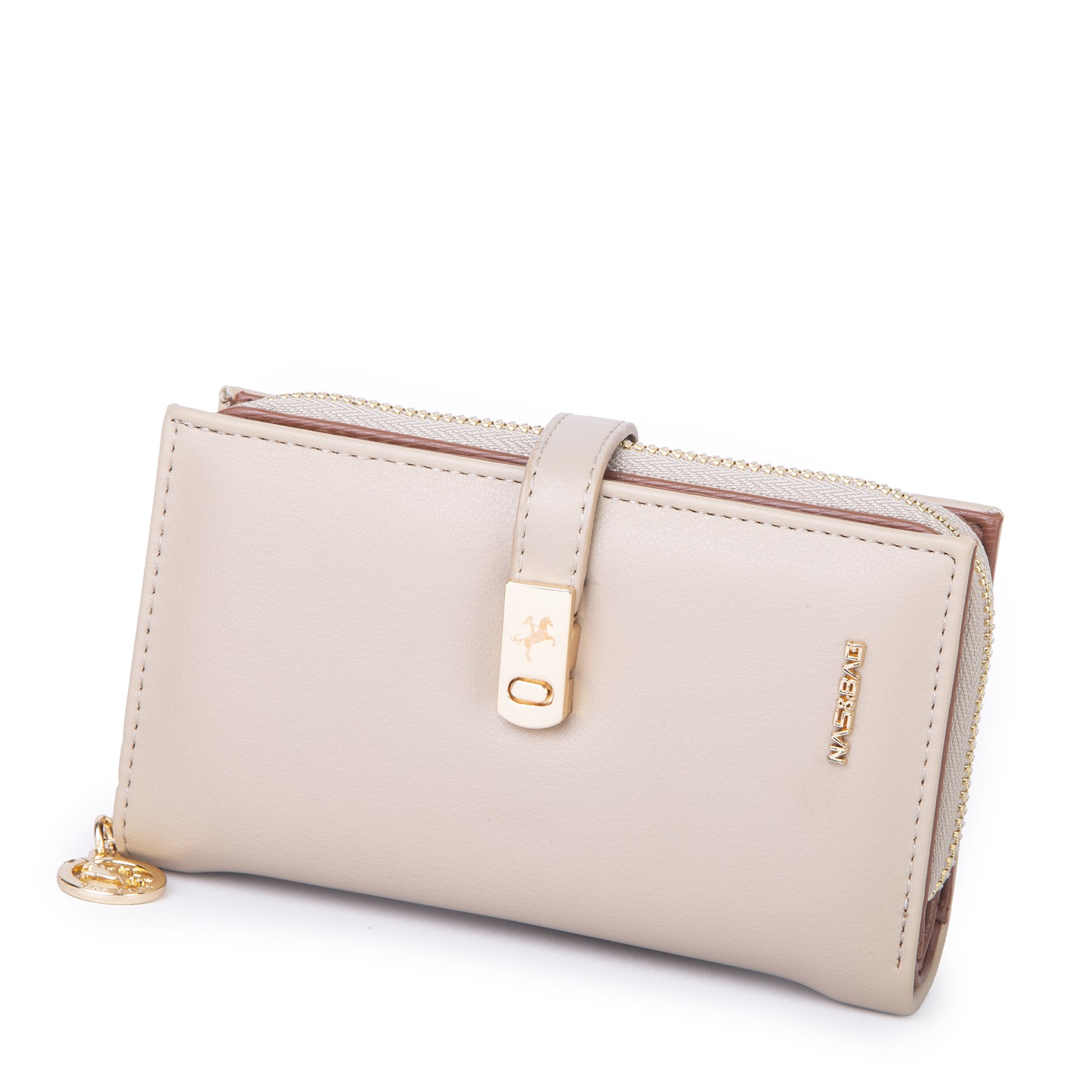 Nas Bag Kadın Orta Boy Kartlık Kağıt Para ve Bozuk Para Tasarımına Sahip Kum Taba Dona [16x9 cm]