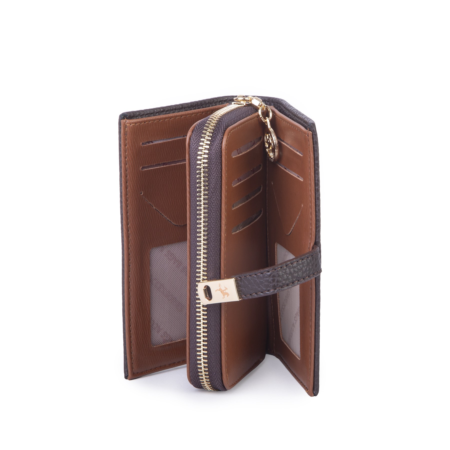 Nas Bag Kadın Orta Boy Kartlık Kağıt Para ve Bozuk Para Tasarımına Sahip Kahve Lopez [16x9 cm]