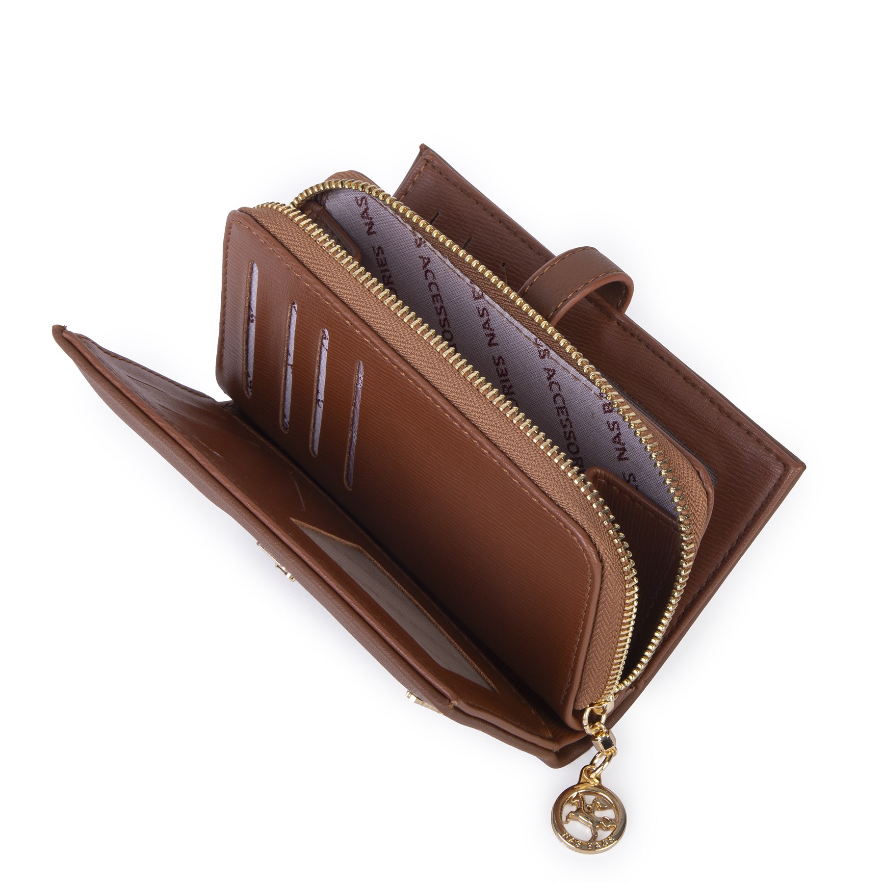 Nas Bag Kadın Orta Boy Kartlık Kağıt Para ve Bozuk Para Tasarımına Sahip Taba Dona [16x9 cm]