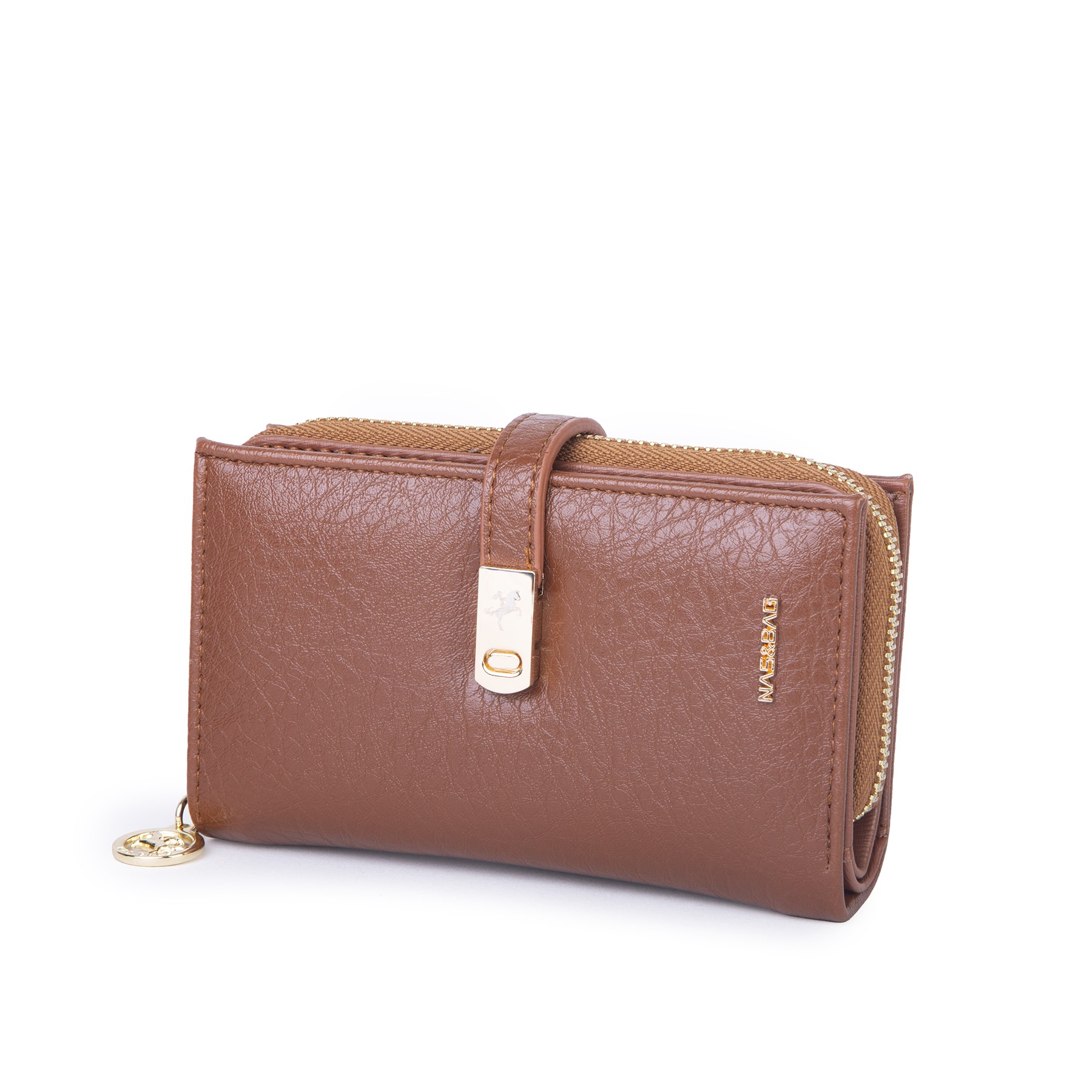 Nas Bag Kadın Orta Boy Kartlık Kağıt Para ve Bozuk Para Tasarımına Sahip Taba Victoria [16x9 cm]