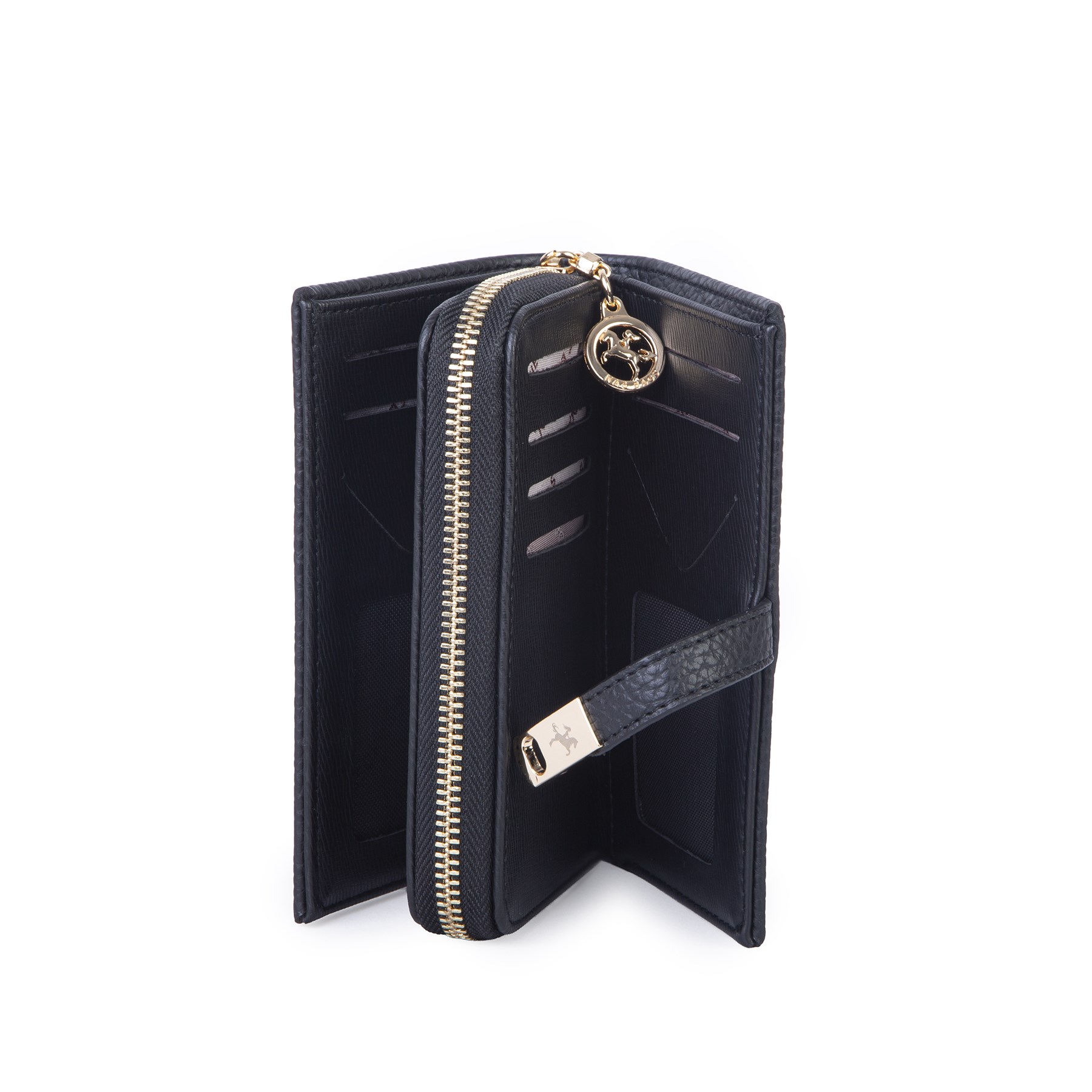 Nas Bag Kadın Orta Boy Kartlık Kağıt Para ve Bozuk Para Tasarımına Sahip Siyah Lopez [16x9 cm]