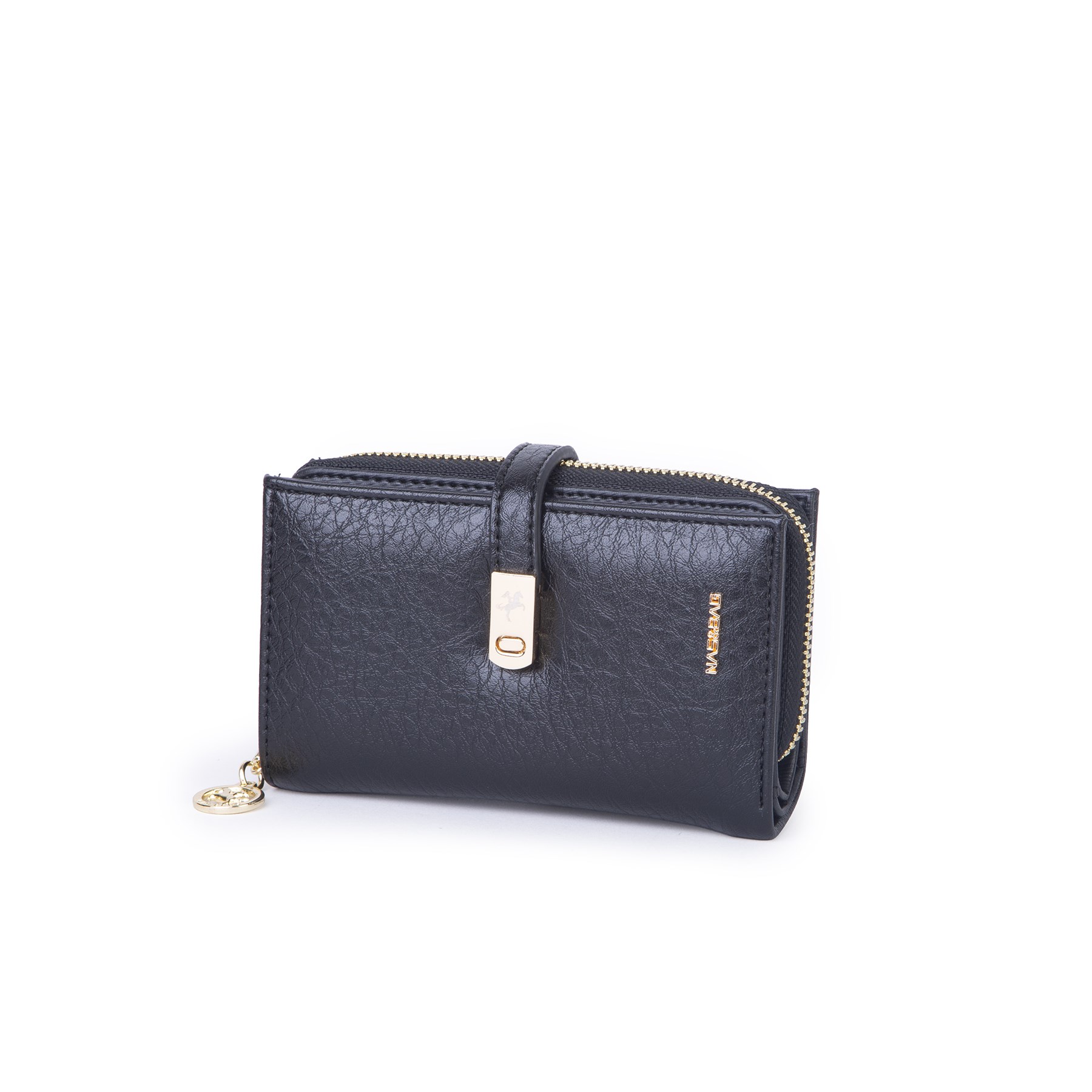 Nas Bag Kadın Orta Boy Kartlık Kağıt Para ve Bozuk Para Tasarımına Sahip Siyah Victoria [16x9 cm]