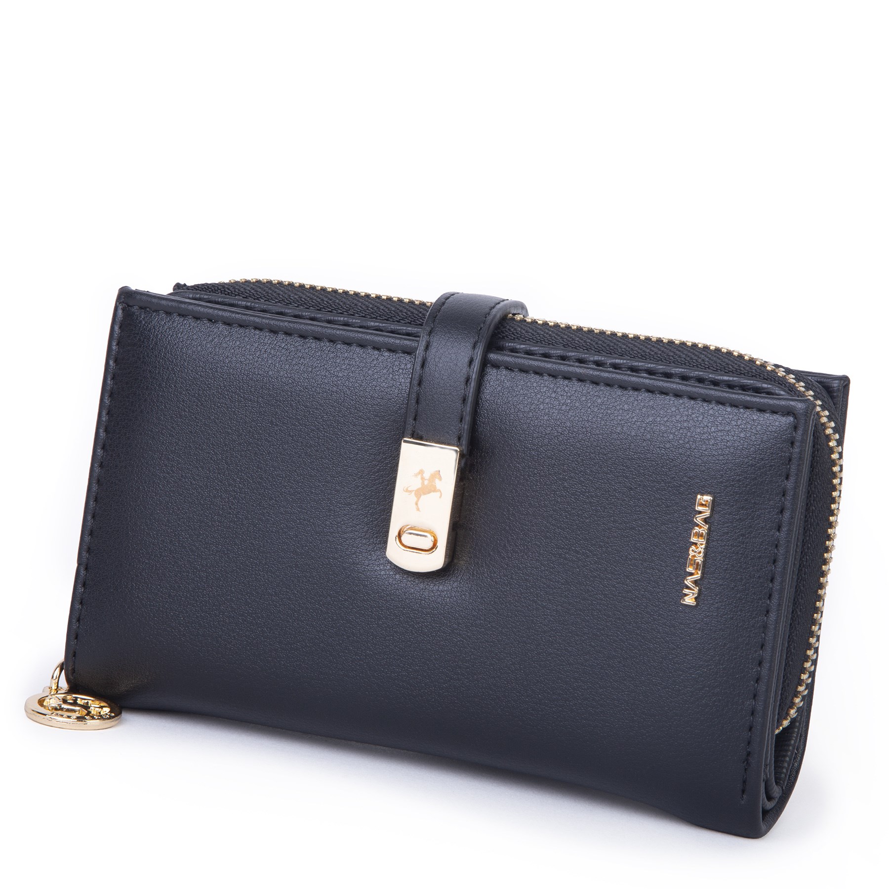Nas Bag Kadın Orta Boy Kartlık Kağıt Para ve Bozuk Para Tasarımına Sahip Siyah Dona [16x9 cm]