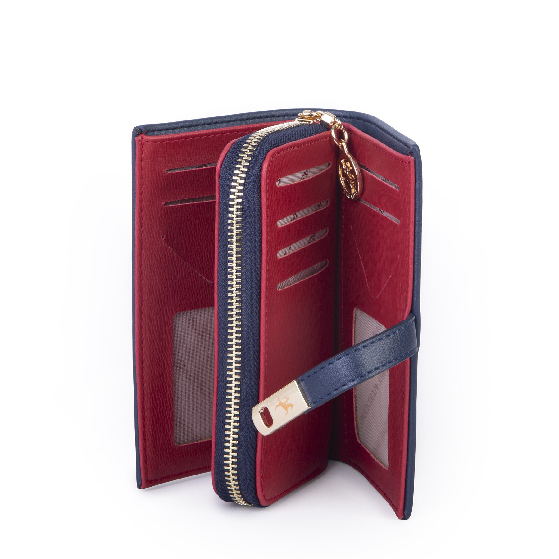 Nas Bag Kadın Orta Boy Kartlık Kağıt Para ve Bozuk Para Tasarımına Sahip Lacivert Kırmızı Dona [16x9 cm]